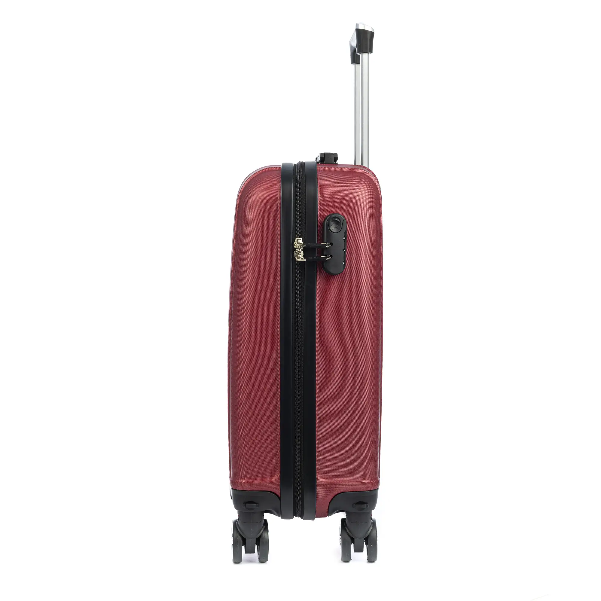 Maleta de cabina Trolley en material ligero de ABS de alta resistencia. Cerradura numérica, 4 ruedas dobles extraíbles y giratorias 360°. 57x38x20 cm.