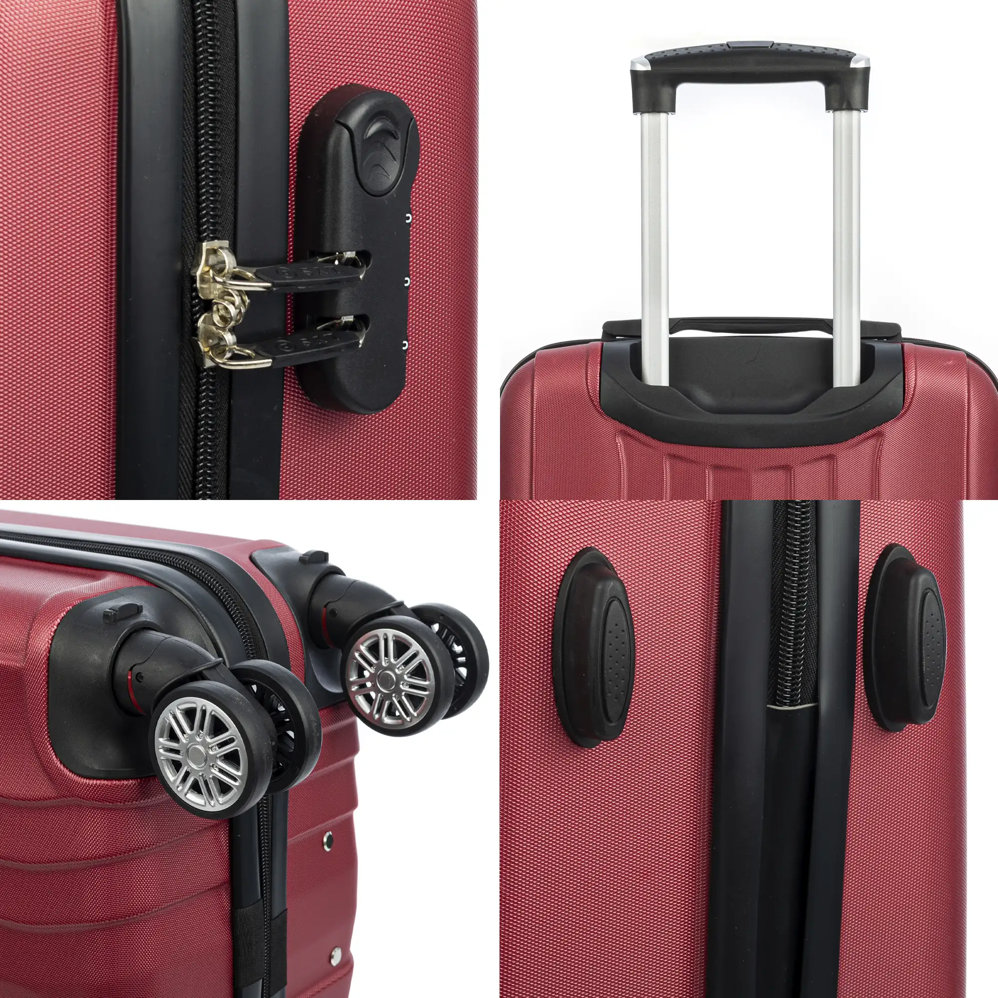Maleta de cabina Trolley en material ligero de ABS de alta resistencia. Cerradura numérica, 4 ruedas dobles extraíbles y giratorias 360°. 57x38x20 cm.