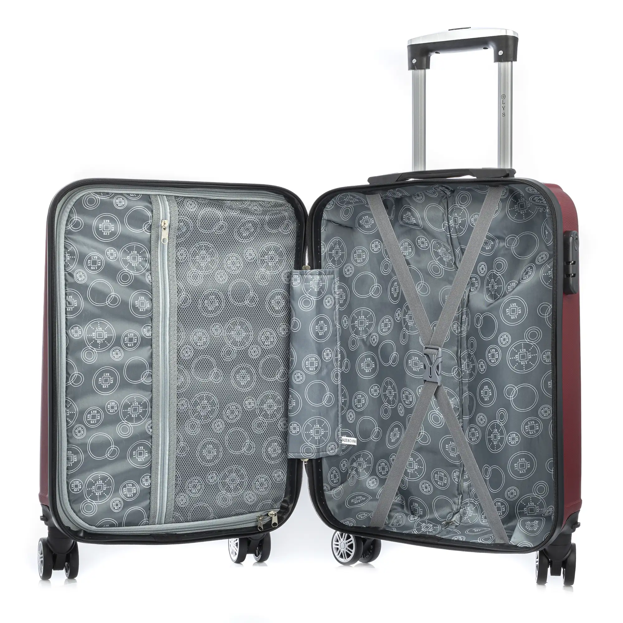 Maleta de cabina Trolley en material ligero de ABS de alta resistencia. Cerradura numérica, 4 ruedas dobles extraíbles y giratorias 360°. 57x38x20 cm.