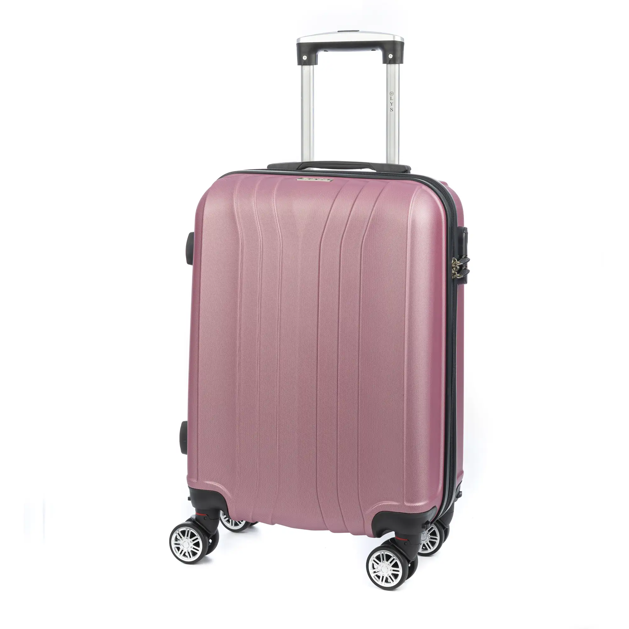 Maleta de cabina Trolley en material ligero de ABS de alta resistencia. Cerradura numérica, 4 ruedas dobles extraíbles y giratorias 360°. 57x38x20 cm.