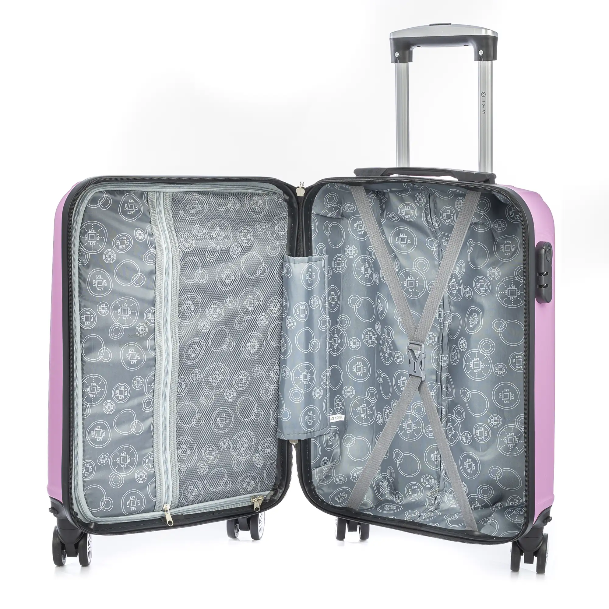 Maleta de cabina Trolley en material ligero de ABS de alta resistencia. Cerradura numérica, 4 ruedas dobles extraíbles y giratorias 360°. 57x38x20 cm.