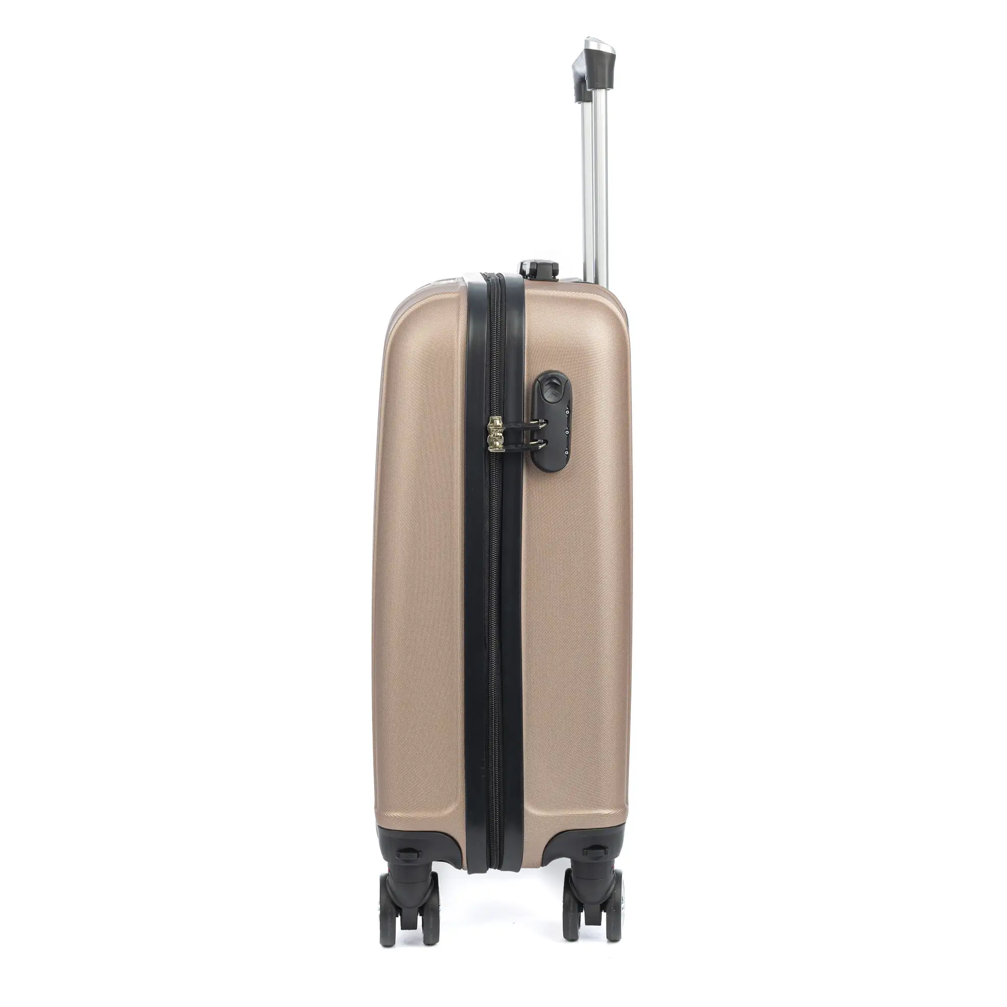 Maleta de cabina Trolley en material ligero de ABS de alta resistencia. Cerradura numérica, 4 ruedas dobles extraíbles y giratorias 360°. 57x38x20 cm.