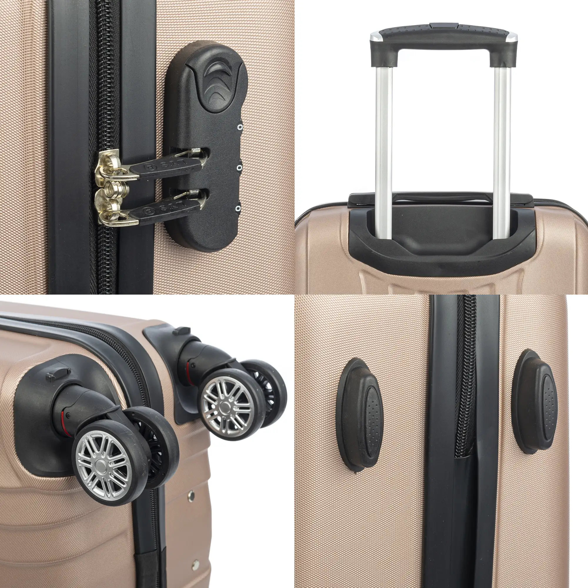 Maleta de cabina Trolley en material ligero de ABS de alta resistencia. Cerradura numérica, 4 ruedas dobles extraíbles y giratorias 360°. 57x38x20 cm.