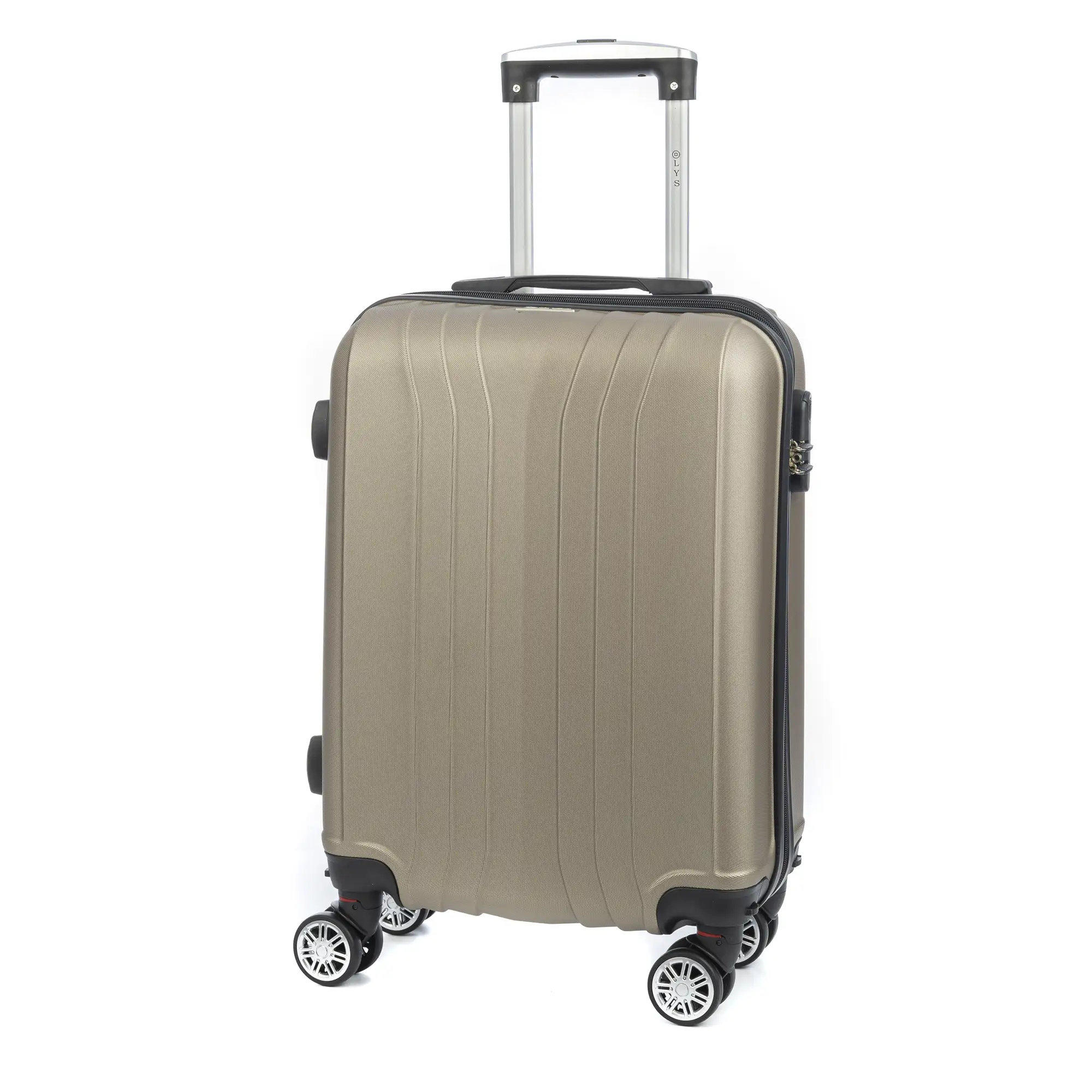 Maleta de cabina Trolley en material ligero de ABS de alta resistencia. Cerradura numérica, 4 ruedas dobles extraíbles y giratorias 360°. 57x38x20 cm.