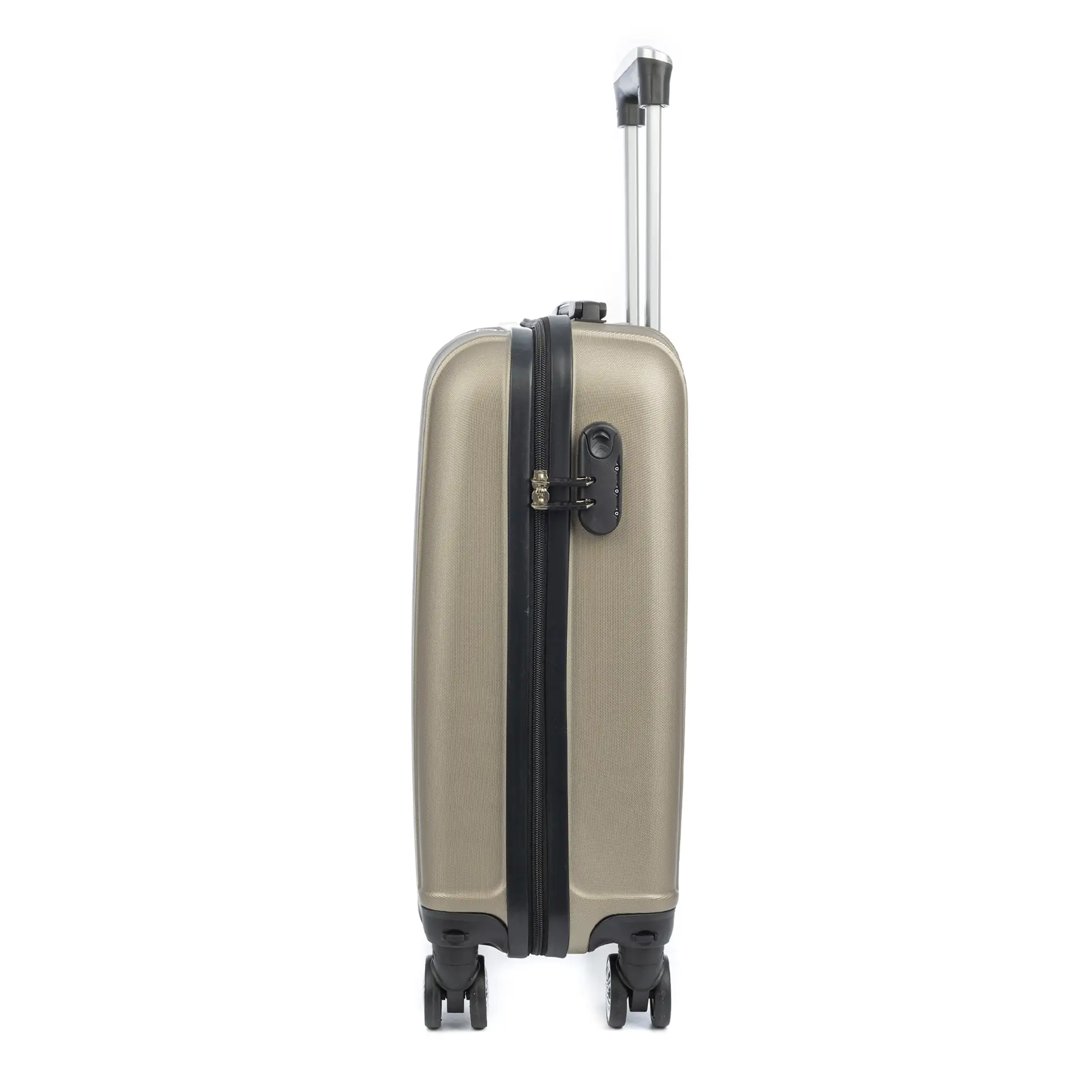 Maleta de cabina Trolley en material ligero de ABS de alta resistencia. Cerradura numérica, 4 ruedas dobles extraíbles y giratorias 360°. 57x38x20 cm.