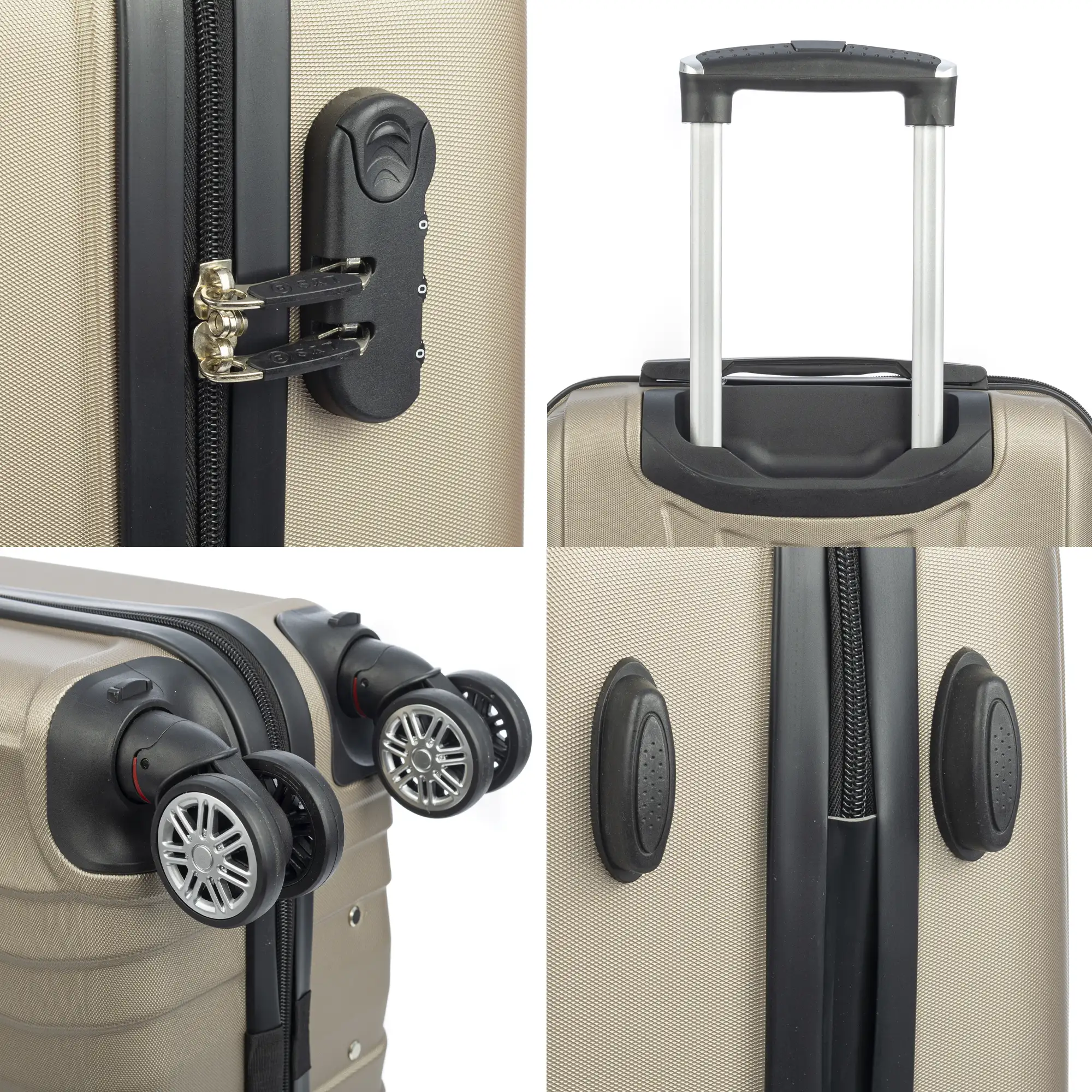 Maleta de cabina Trolley en material ligero de ABS de alta resistencia. Cerradura numérica, 4 ruedas dobles extraíbles y giratorias 360°. 57x38x20 cm.