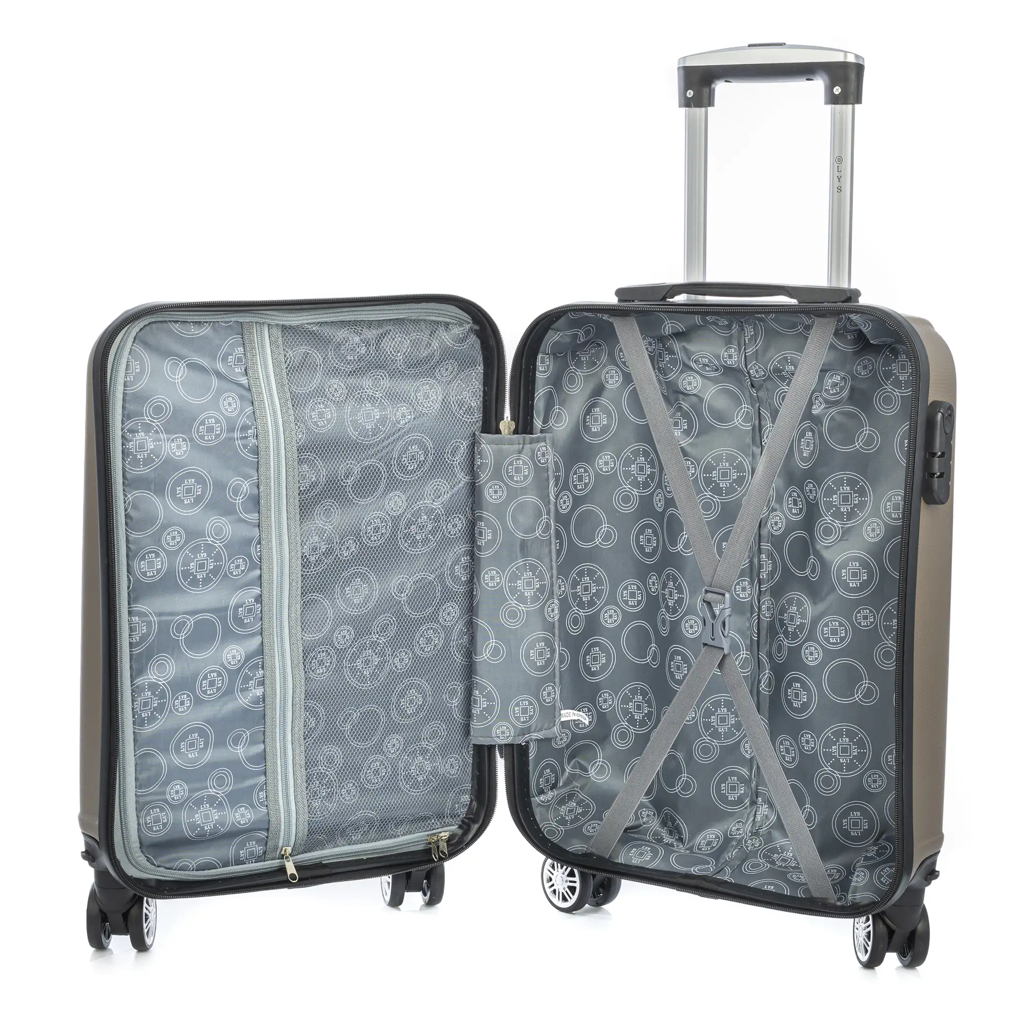 Maleta de cabina Trolley en material ligero de ABS de alta resistencia. Cerradura numérica, 4 ruedas dobles extraíbles y giratorias 360°. 57x38x20 cm.
