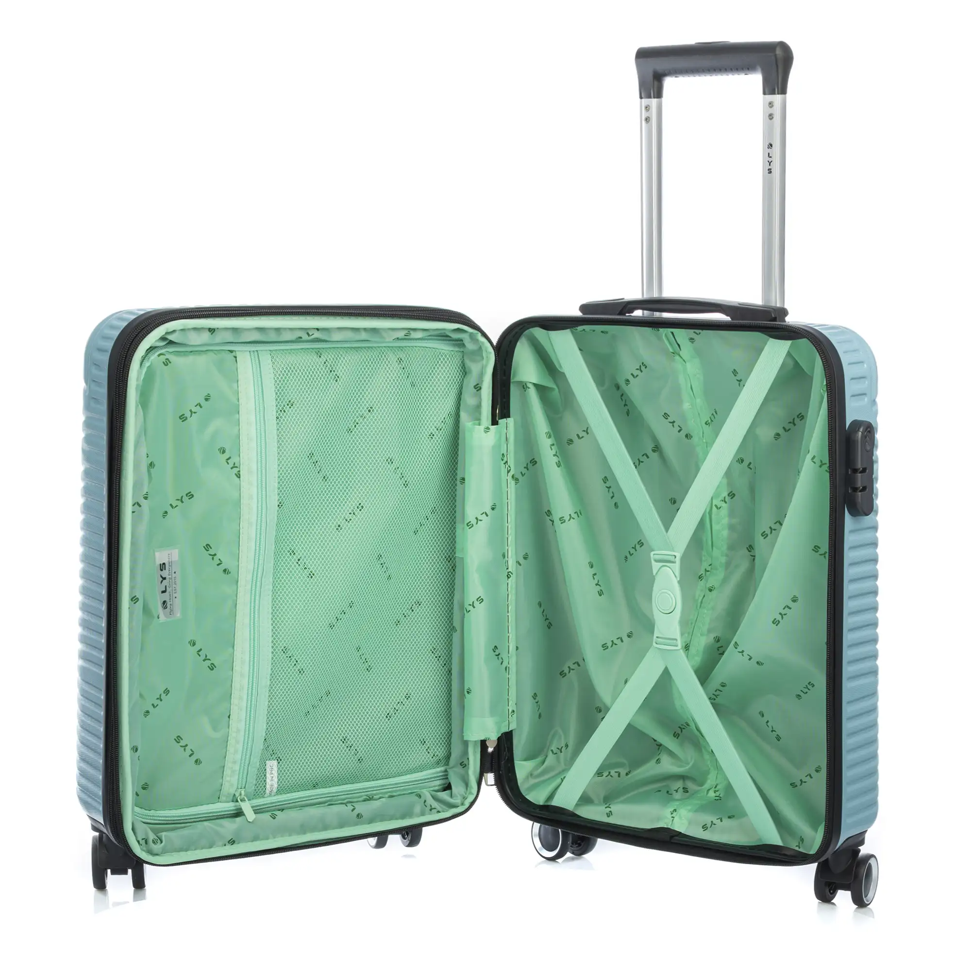 Juego de tres Maletas Trolley extensible, en material ligero ABS de alta resistencia. Cerradura numérica, 4 ruedas dobles giratorias 360°.