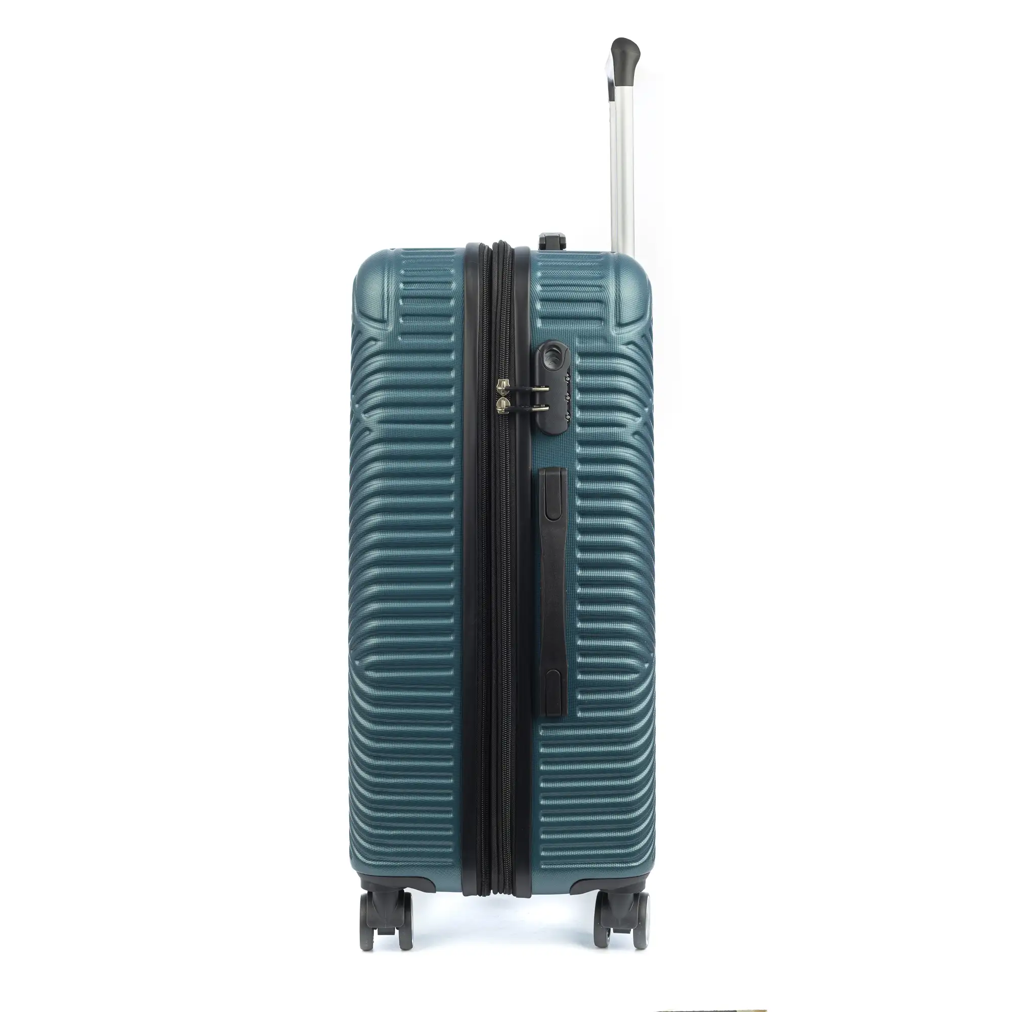 Juego de tres Maletas Trolley extensible, en material ligero ABS de alta resistencia. Cerradura numérica, 4 ruedas dobles giratorias 360°.