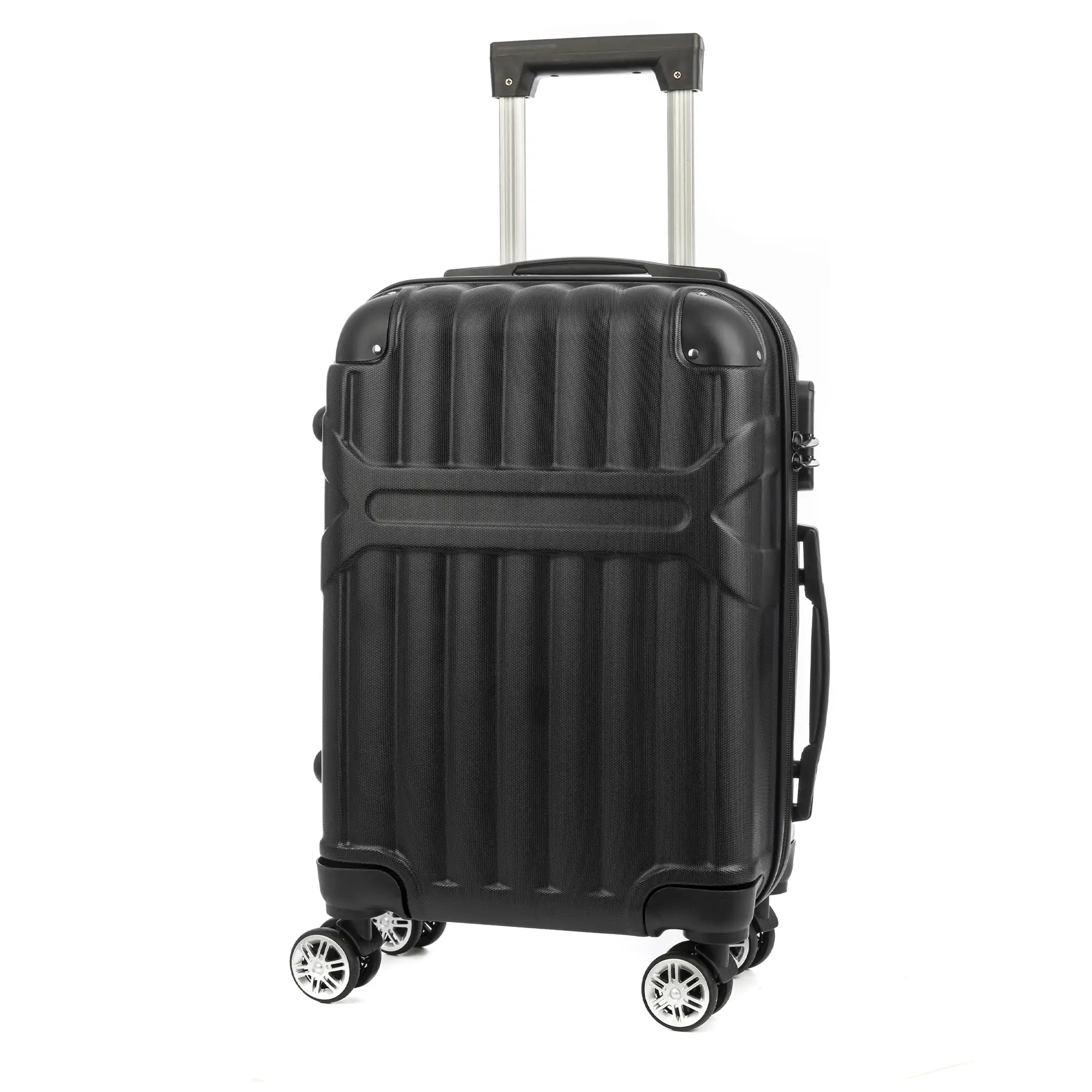 Maleta de cabina Trolley en material ligero de ABS de alta resistencia con esquinas reforzadas. Cerradura numérica y 4 ruedas dobles giratorias 360°. 55x36x21 cm.