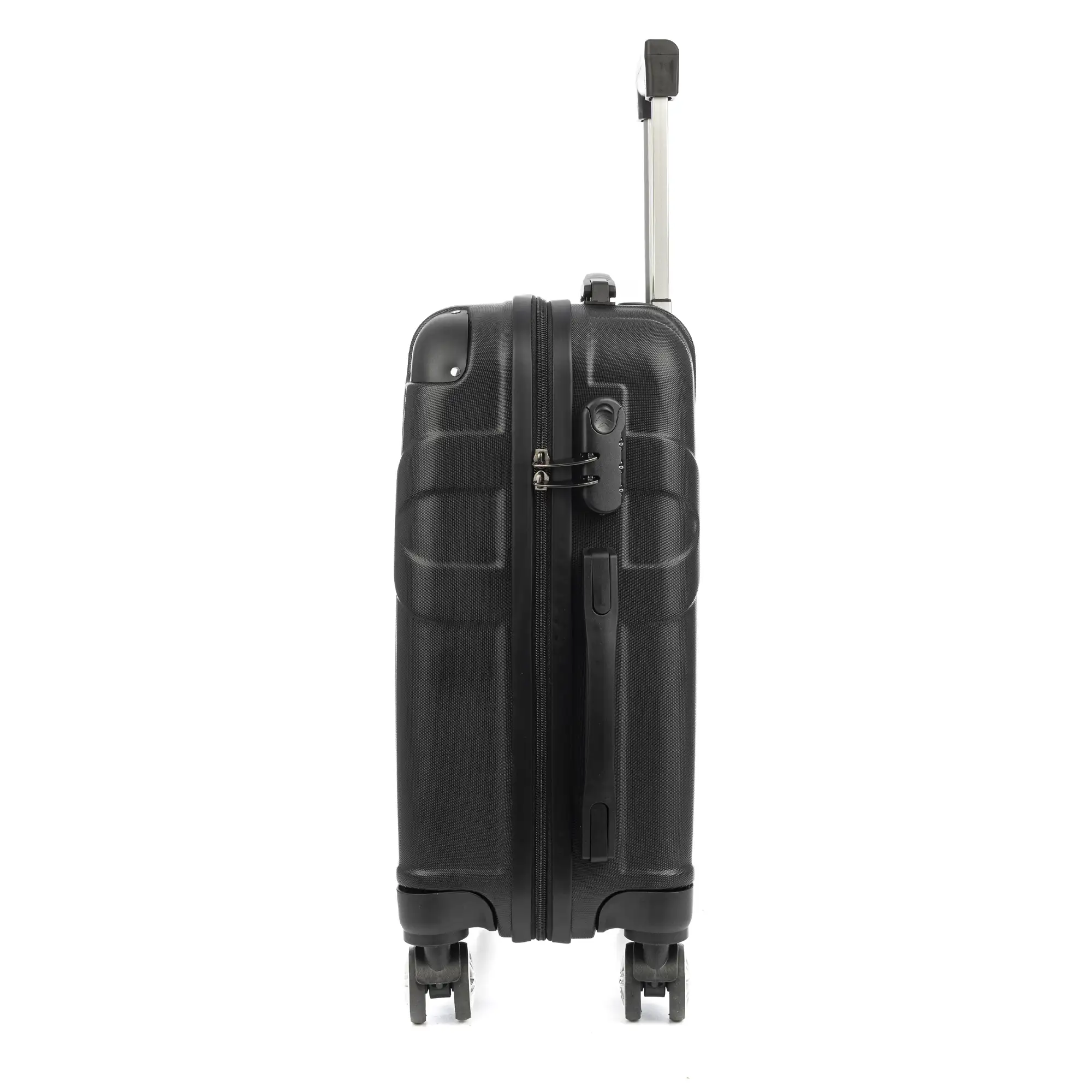Maleta de cabina Trolley en material ligero de ABS de alta resistencia con esquinas reforzadas. Cerradura numérica y 4 ruedas dobles giratorias 360°. 55x36x21 cm.