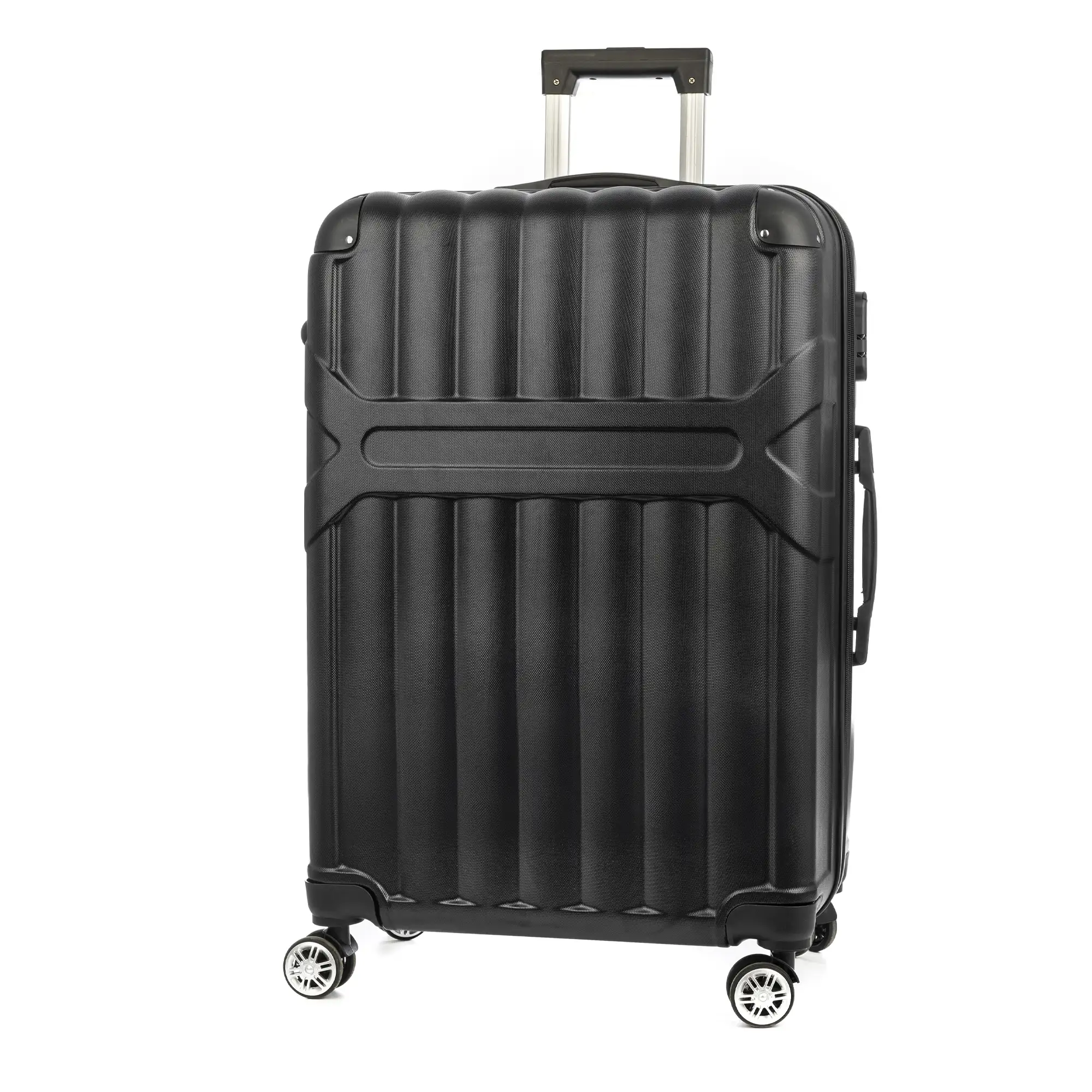 Maleta gran volumen trolley rígida ultraligera, de ABS de alta resistencia con esquinas reforzadas. Cerradura numérica y 4 ruedas dobles giratorias 360°. 76x50x29 cm.