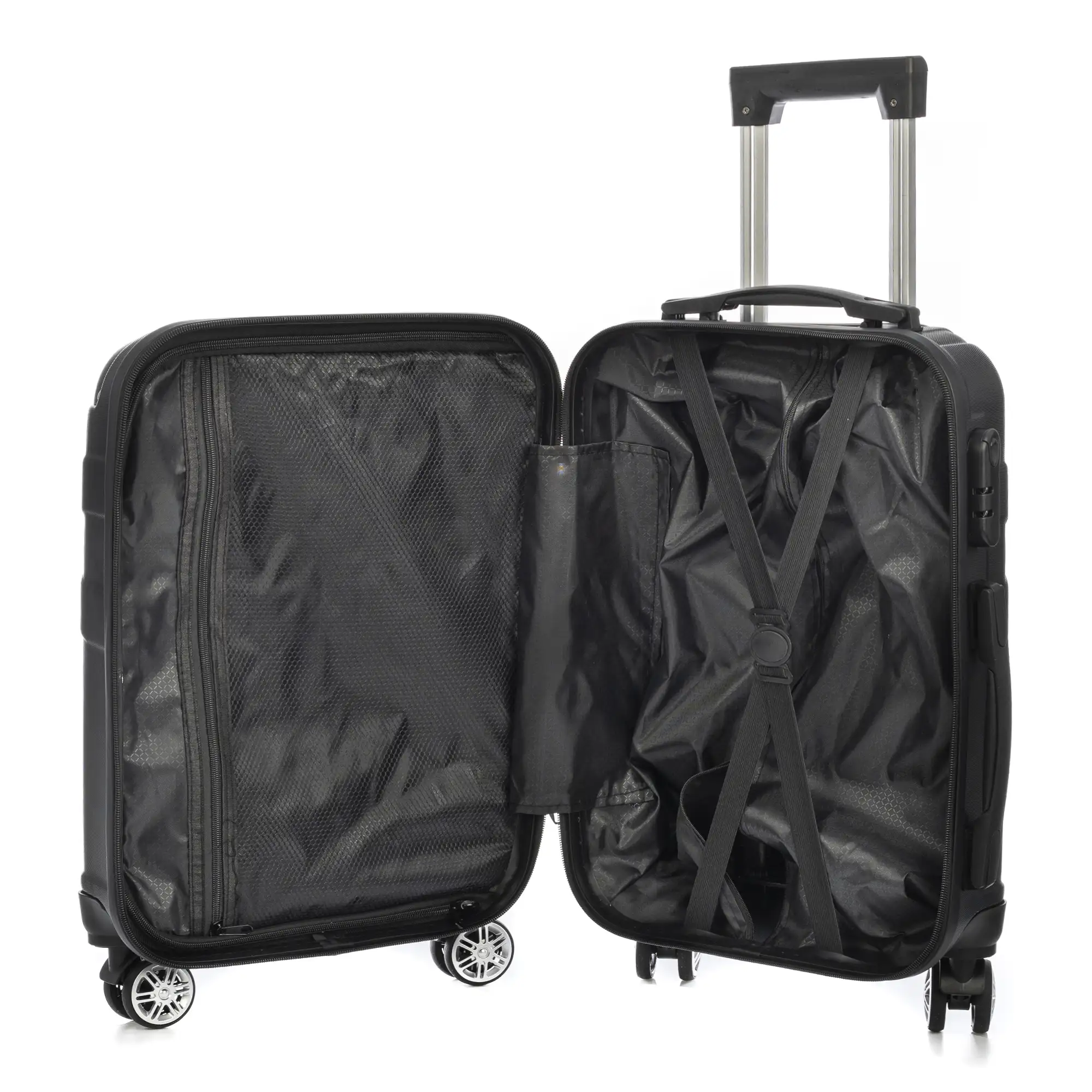 Maleta gran volumen trolley rígida ultraligera, de ABS de alta resistencia con esquinas reforzadas. Cerradura numérica y 4 ruedas dobles giratorias 360°. 76x50x29 cm.