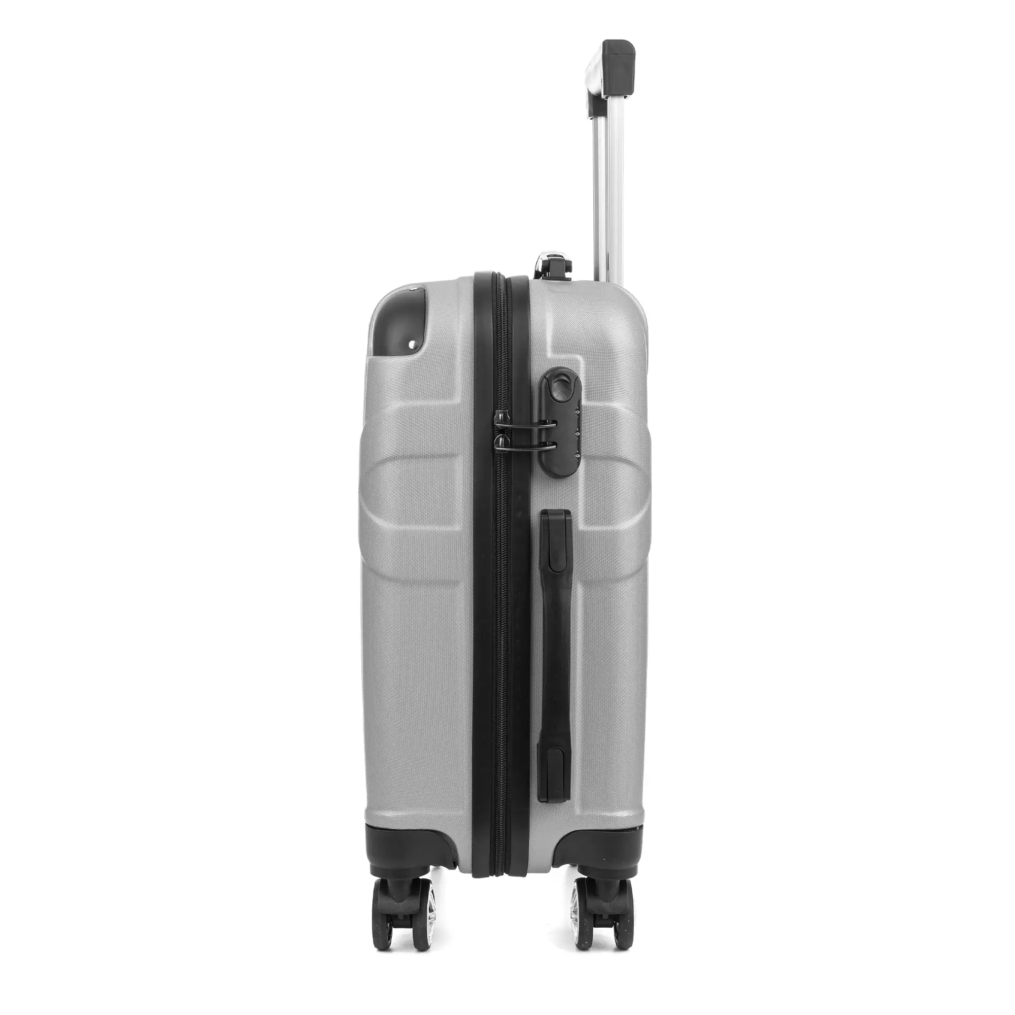 Maleta gran volumen trolley rígida ultraligera, de ABS de alta resistencia con esquinas reforzadas. Cerradura numérica y 4 ruedas dobles giratorias 360°. 76x50x29 cm.