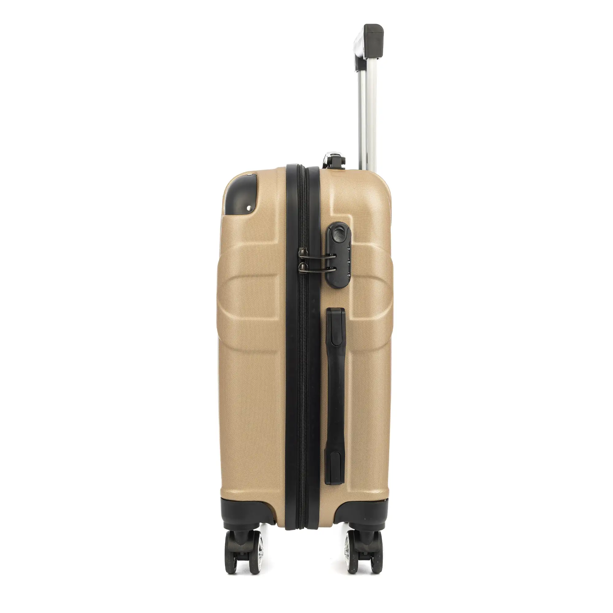 Juego de 3 maletas Trolley, en material ligero ABS de alta resistencia con esquinas reforzadas. Cerradura numérica y 4 ruedas dobles giratorias 360°.
