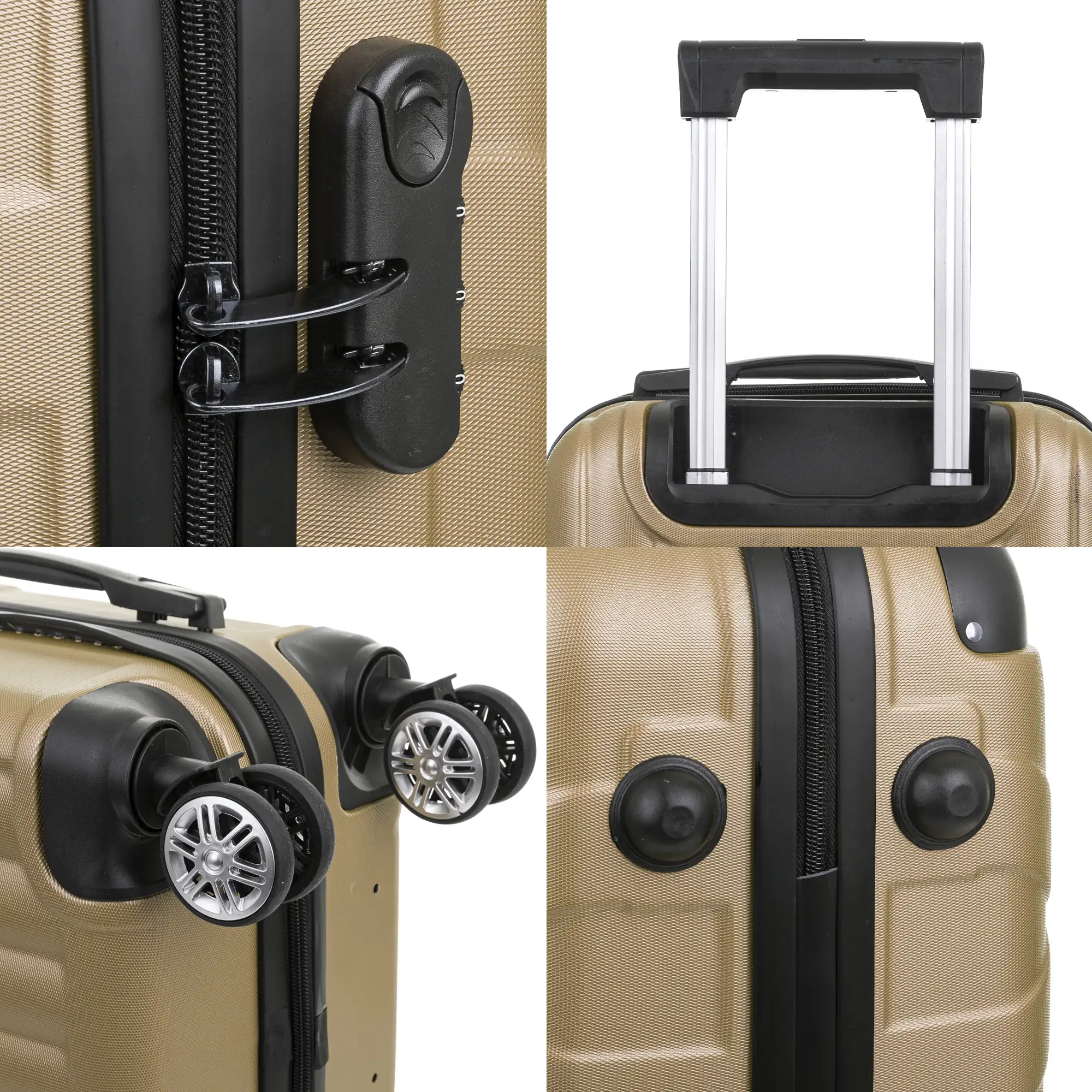Juego de 3 maletas Trolley, en material ligero ABS de alta resistencia con esquinas reforzadas. Cerradura numérica y 4 ruedas dobles giratorias 360°.
