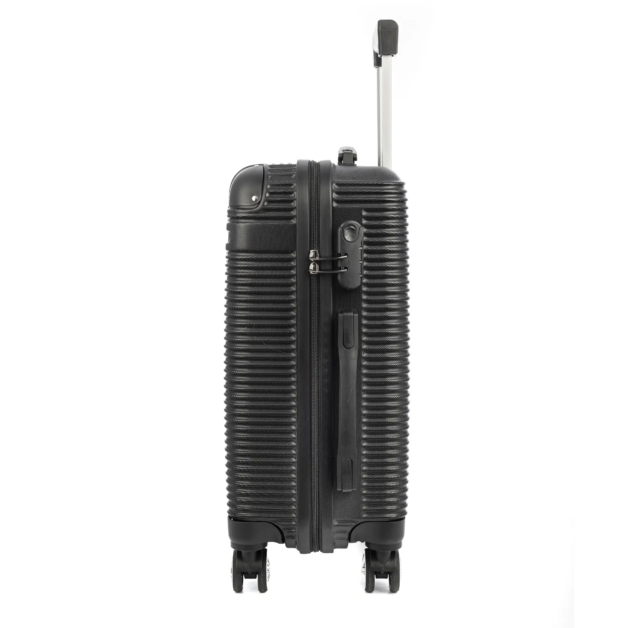 Juego de 3 maletas Trolley, en material ligero ABS de alta resistencia con esquinas reforzadas. Cerradura numérica y 4 ruedas dobles giratorias 360°.