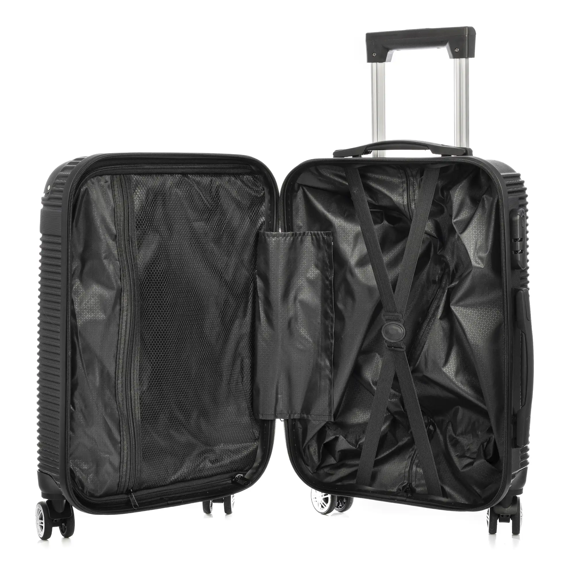 Juego de 3 maletas Trolley, en material ligero ABS de alta resistencia con esquinas reforzadas. Cerradura numérica y 4 ruedas dobles giratorias 360°.