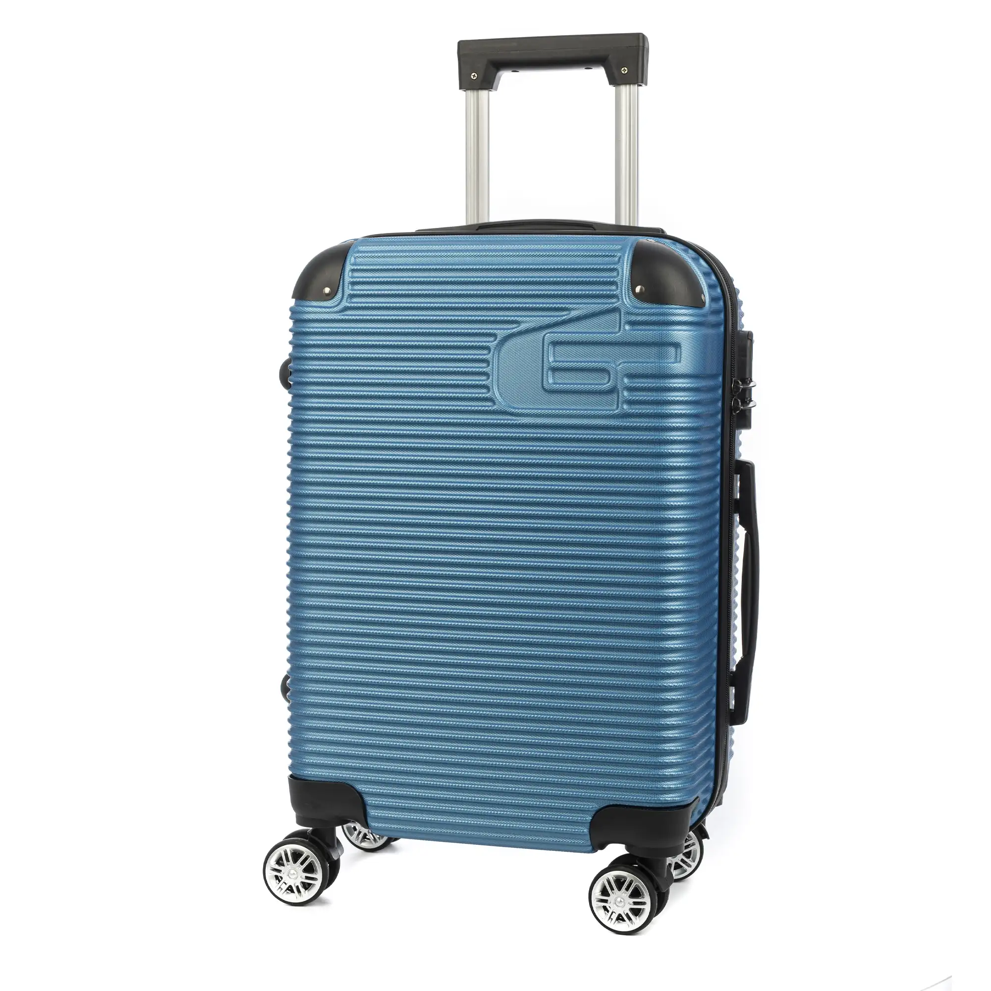 Maleta de cabina Trolley en material ligero de ABS de alta resistencia con esquinas reforzadas. Cerradura numérica y 4 ruedas dobles giratorias 360°. 57x36x21 cm.
