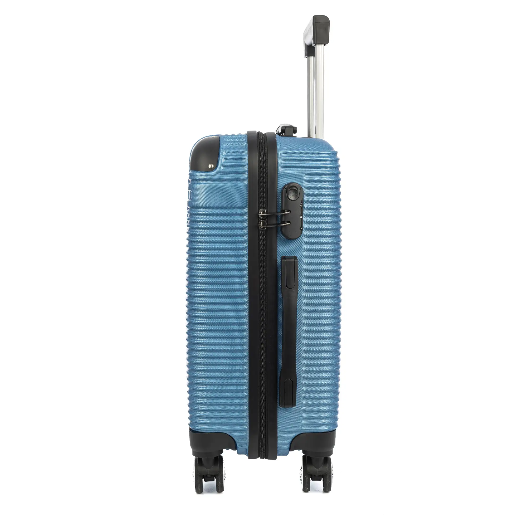 Maleta de cabina Trolley en material ligero de ABS de alta resistencia con esquinas reforzadas. Cerradura numérica y 4 ruedas dobles giratorias 360°. 57x36x21 cm.