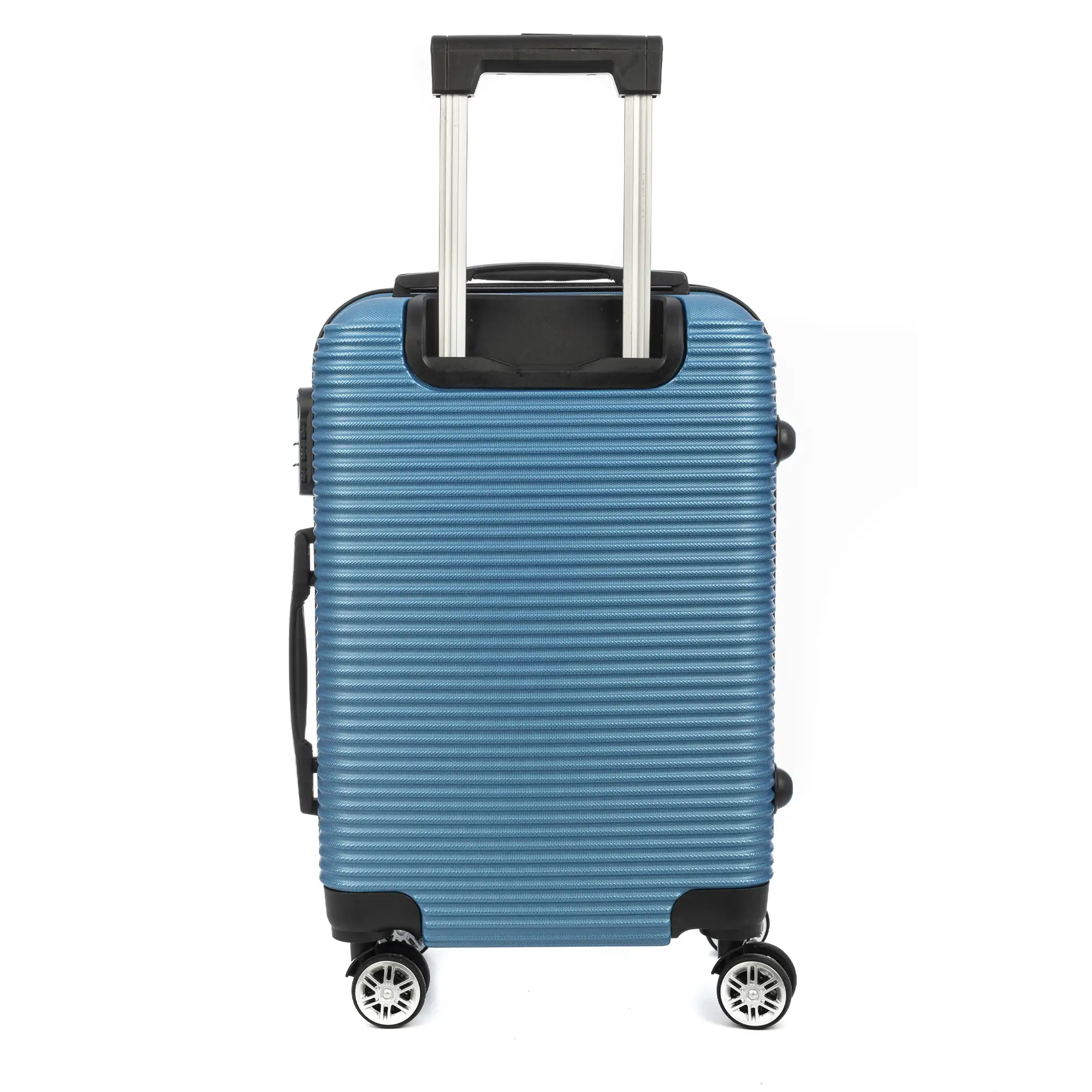 Maleta de cabina Trolley en material ligero de ABS de alta resistencia con esquinas reforzadas. Cerradura numérica y 4 ruedas dobles giratorias 360°. 57x36x21 cm.