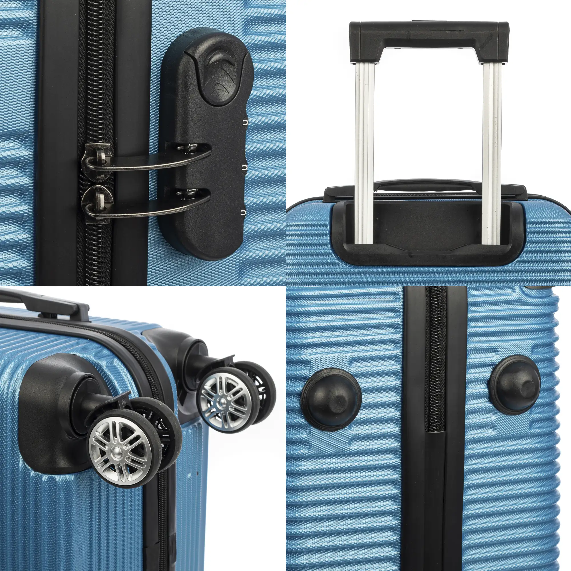 Maleta de cabina Trolley en material ligero de ABS de alta resistencia con esquinas reforzadas. Cerradura numérica y 4 ruedas dobles giratorias 360°. 57x36x21 cm.