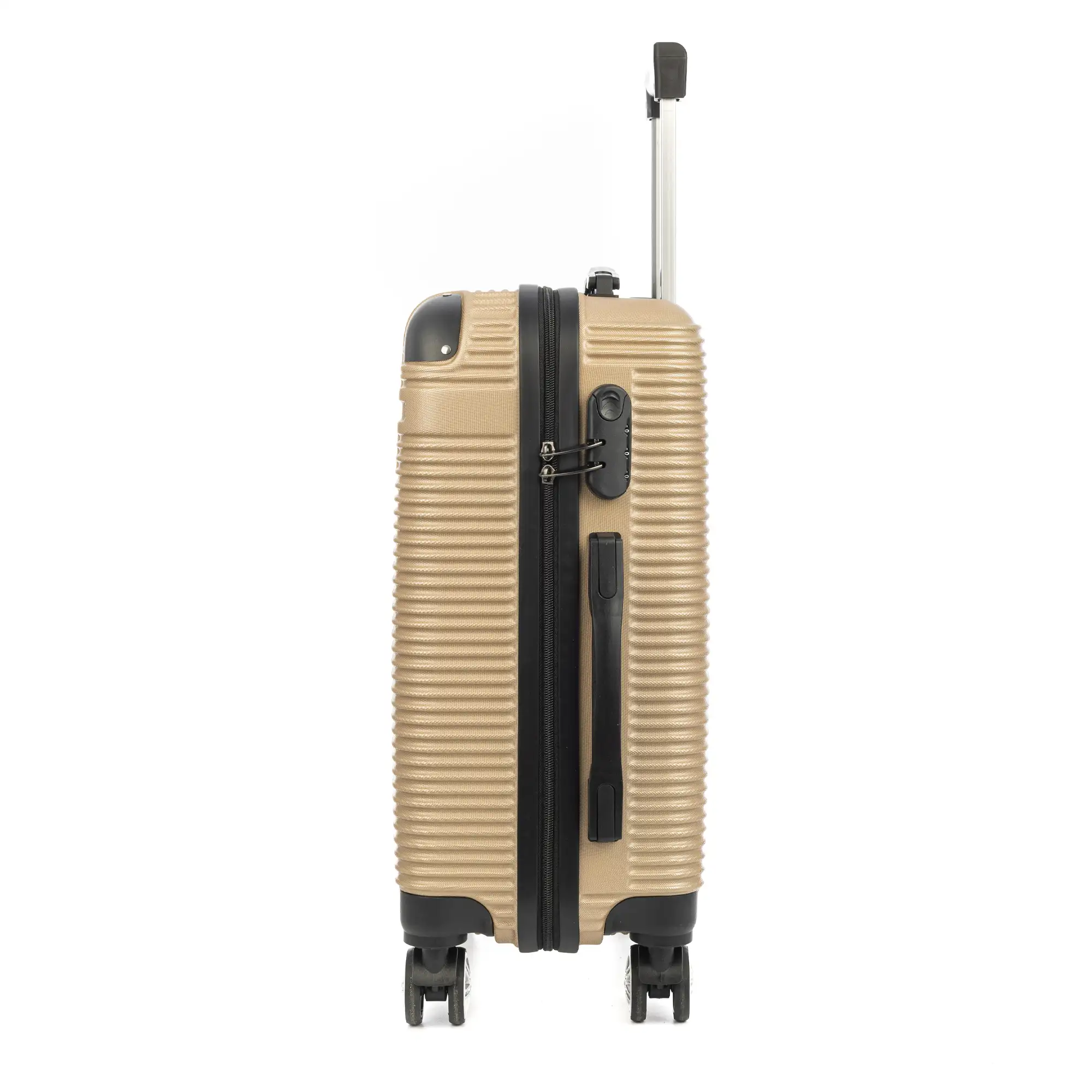 Juego de 3 maletas Trolley, en material ligero ABS de alta resistencia con esquinas reforzadas. Cerradura numérica y 4 ruedas dobles giratorias 360°.