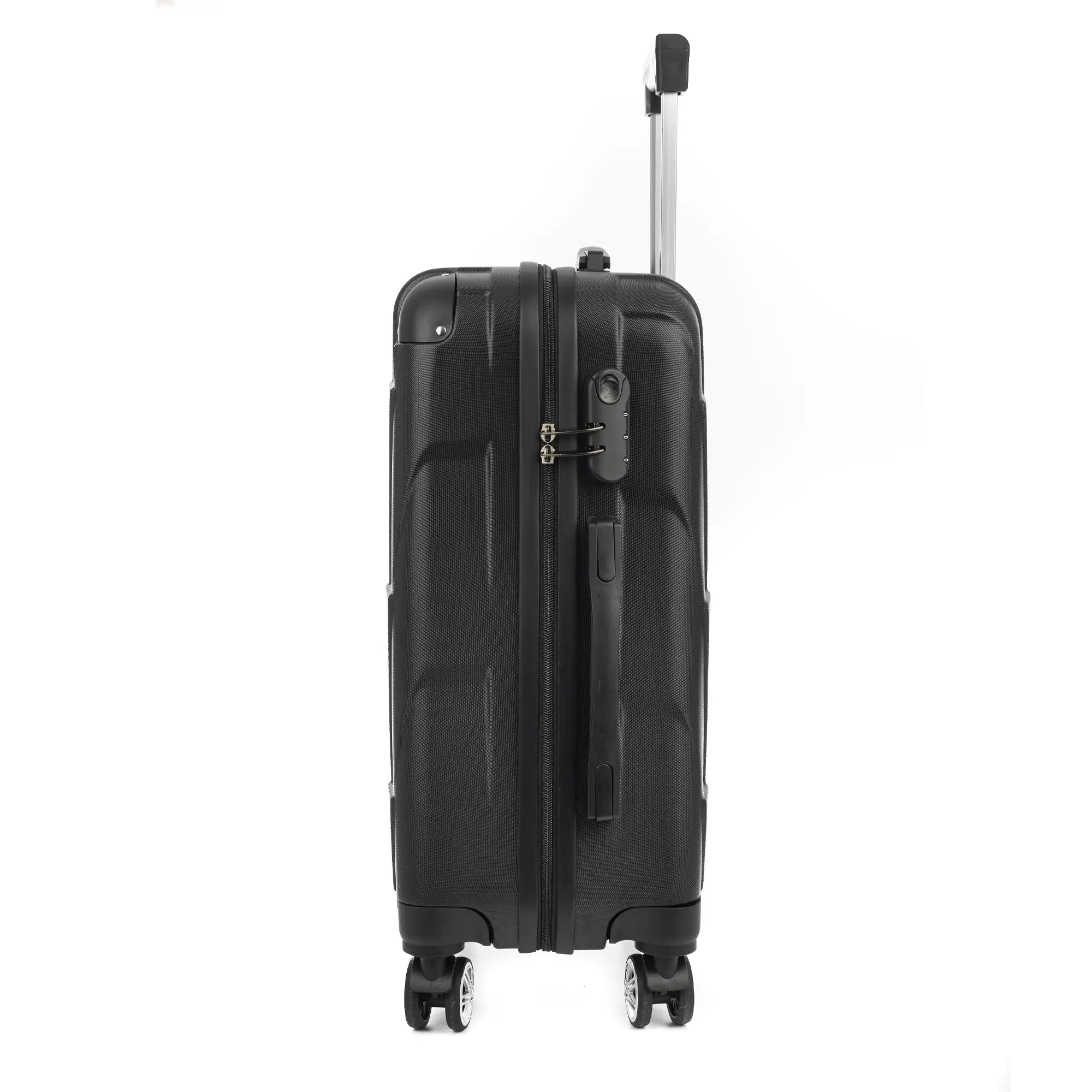 Maleta de cabina Trolley en material ligero de ABS de alta resistencia con esquinas reforzadas. Cerradura numérica y 4 ruedas dobles giratorias 360°. 59x38x23 cm.