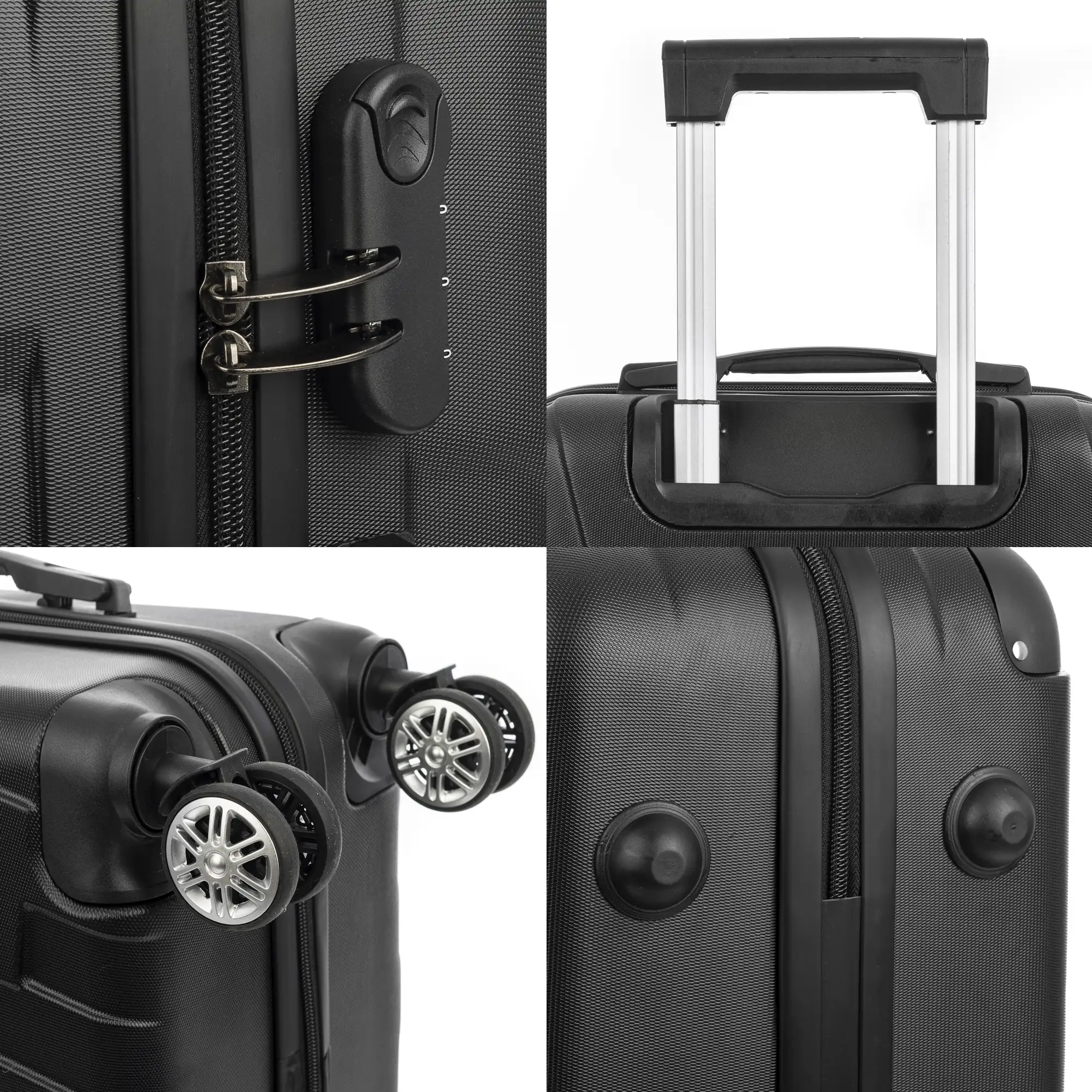 Maleta de cabina Trolley en material ligero de ABS de alta resistencia con esquinas reforzadas. Cerradura numérica y 4 ruedas dobles giratorias 360°. 59x38x23 cm.