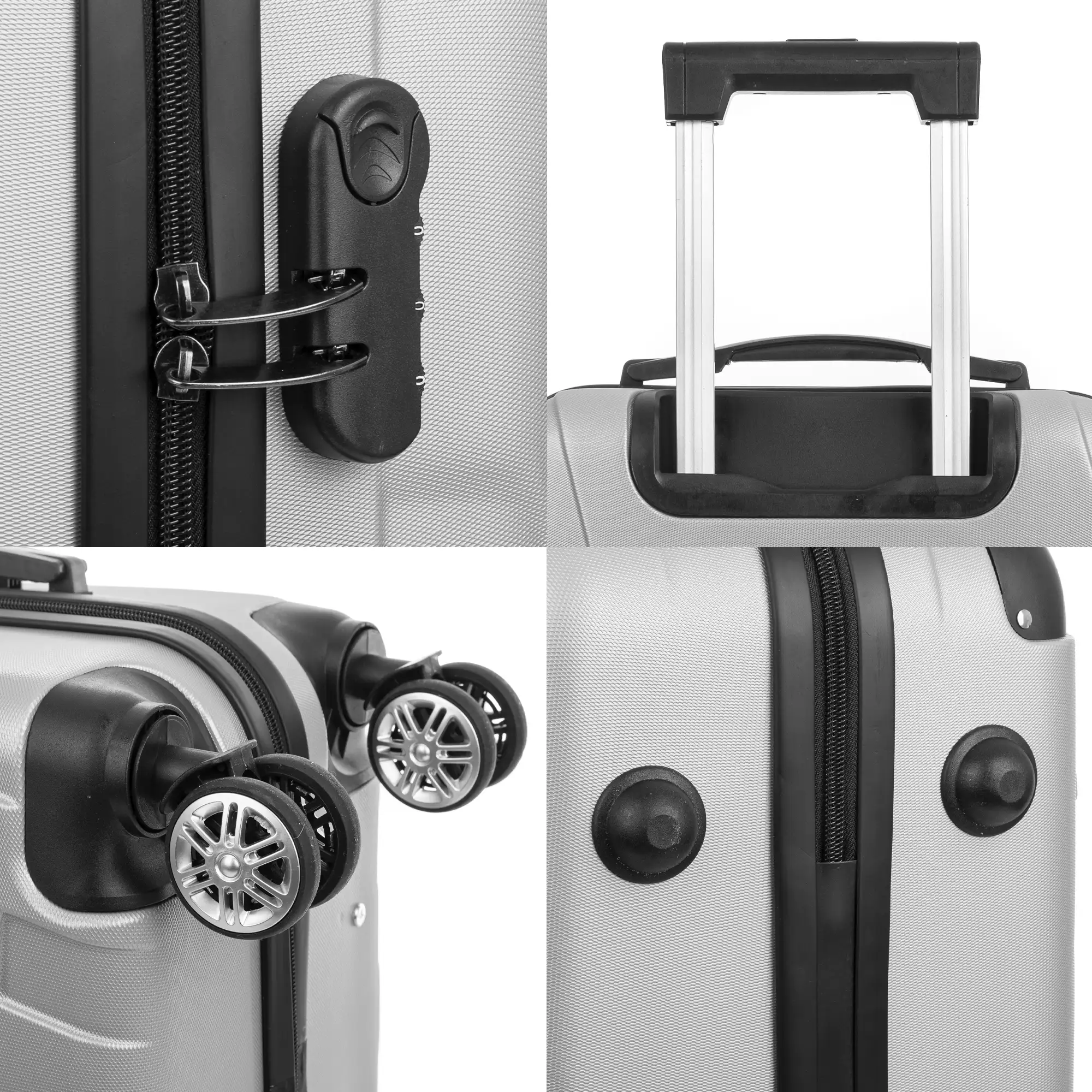 Juego de 3 maletas Trolley, en material ligero ABS de alta resistencia con esquinas reforzadas. Cerradura numérica y 4 ruedas dobles giratorias 360°.