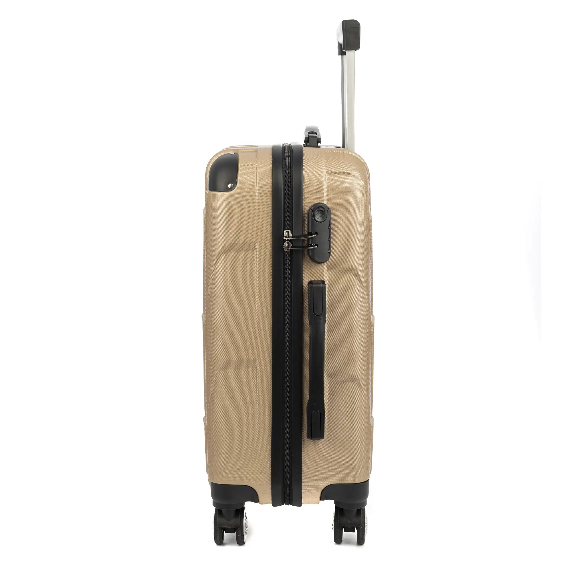 Juego de 3 maletas Trolley, en material ligero ABS de alta resistencia con esquinas reforzadas. Cerradura numérica y 4 ruedas dobles giratorias 360°.