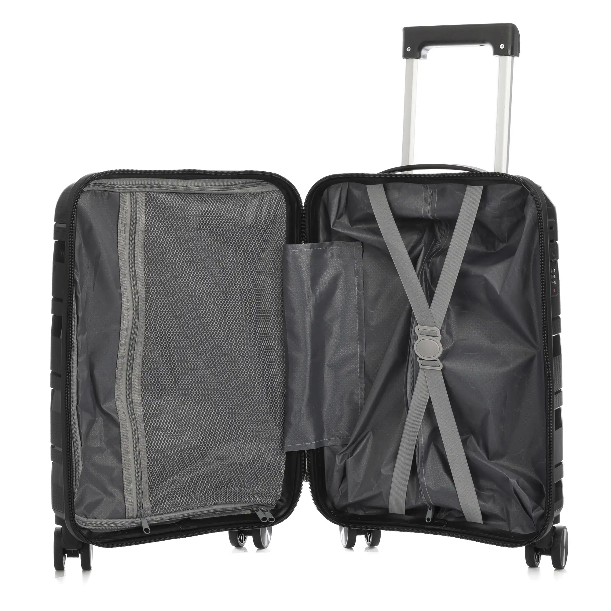 Maleta gran volumen trolley de PP resistente a la rotura. Cerradura TSA numérica, 4 ruedas dobles y giratorias 360°. 72x47x28 cm
