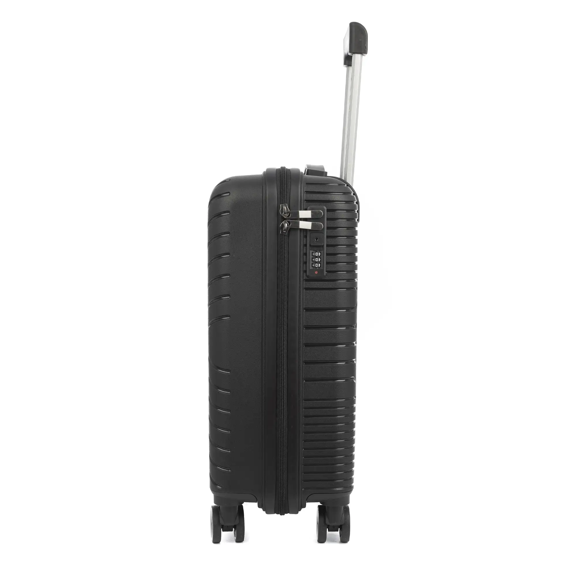 Maleta de cabina trolley de PP resistente a la rotura. Cerradura TSA numérica, 4 ruedas dobles y giratorias 360°. 56x36x22 cm.