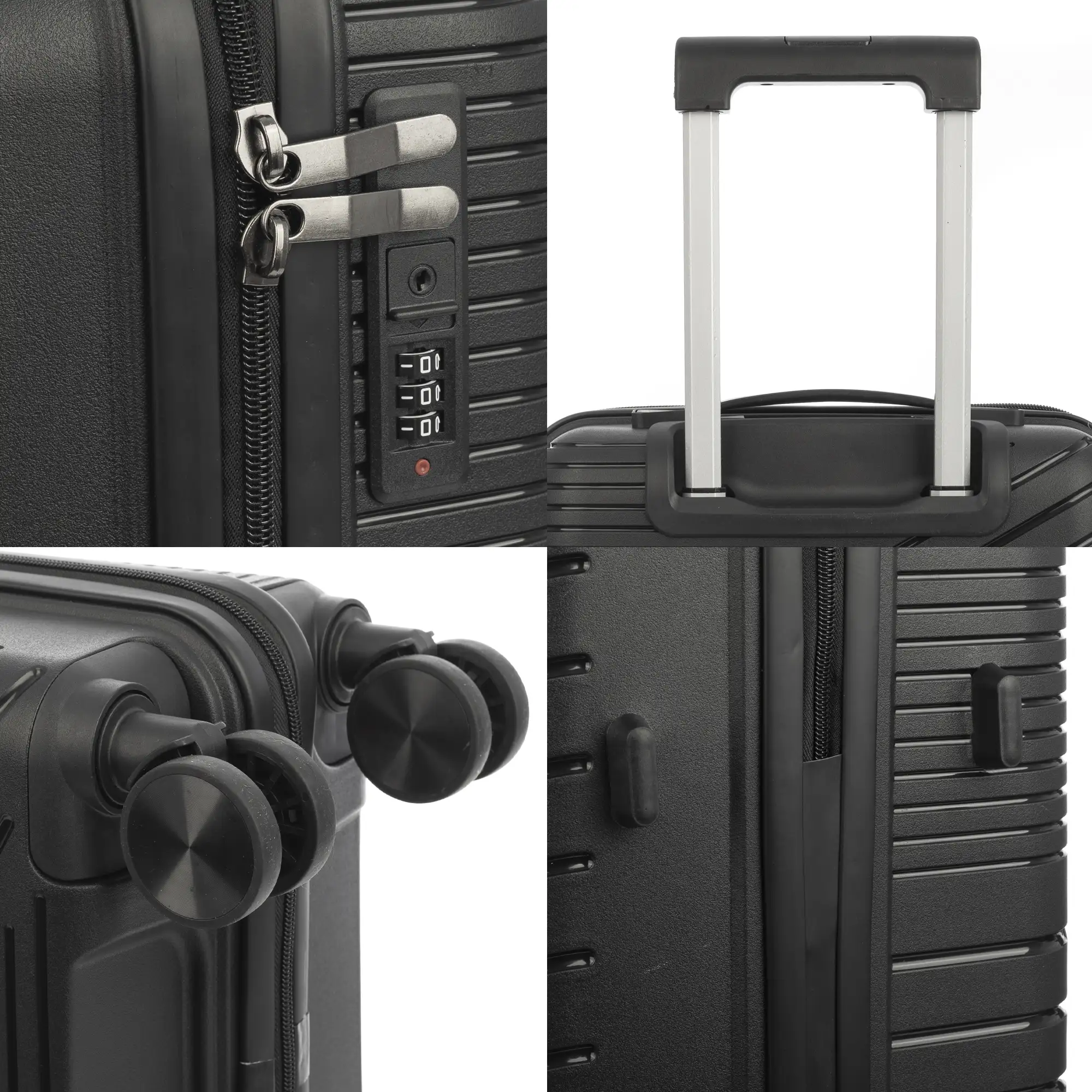 Maleta de cabina trolley de PP resistente a la rotura. Cerradura TSA numérica, 4 ruedas dobles y giratorias 360°. 56x36x22 cm.