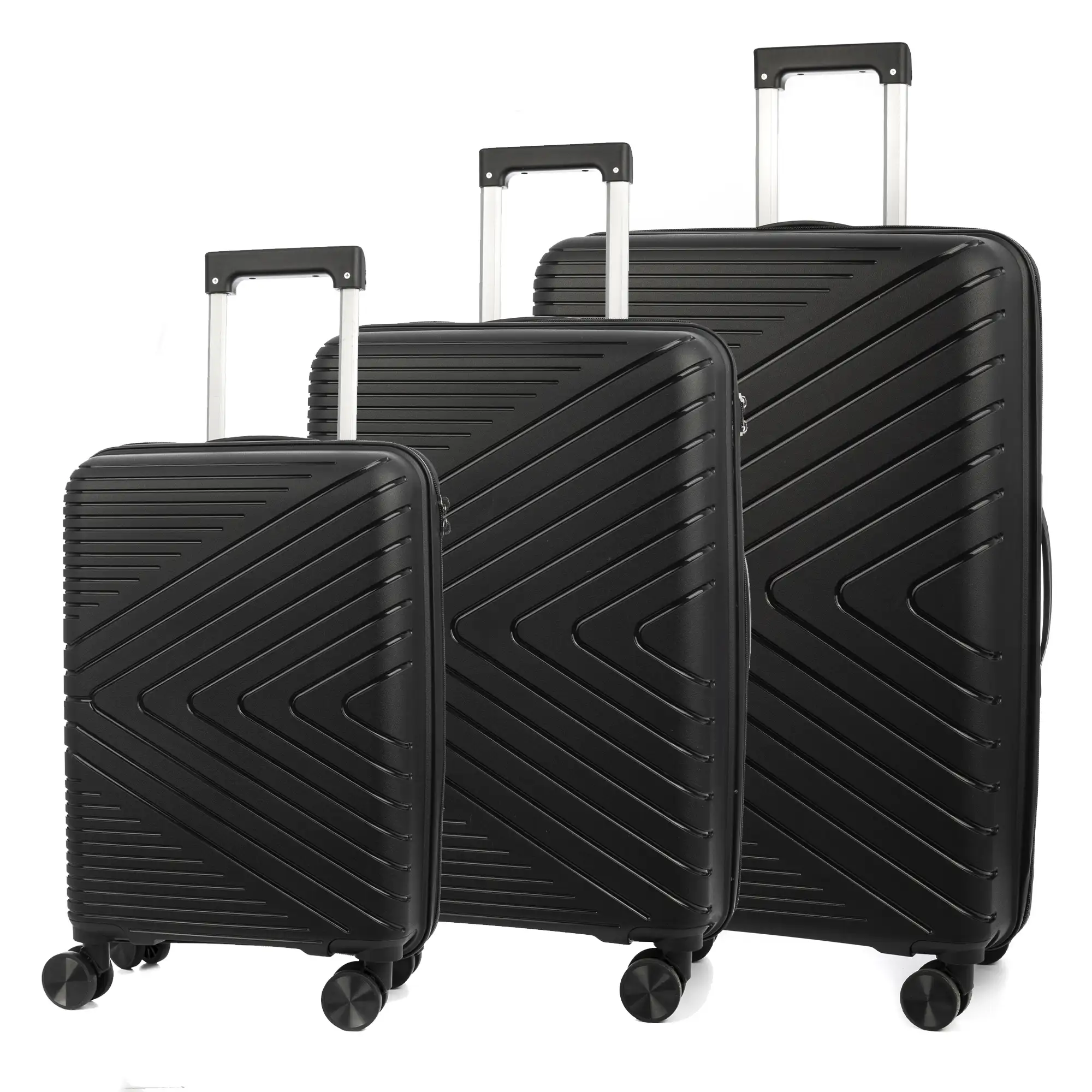 Juego de 3 maletas trolley de PP resistente a la rotura. Cerradura TSA numérica, 4 ruedas dobles y giratorias 360°.