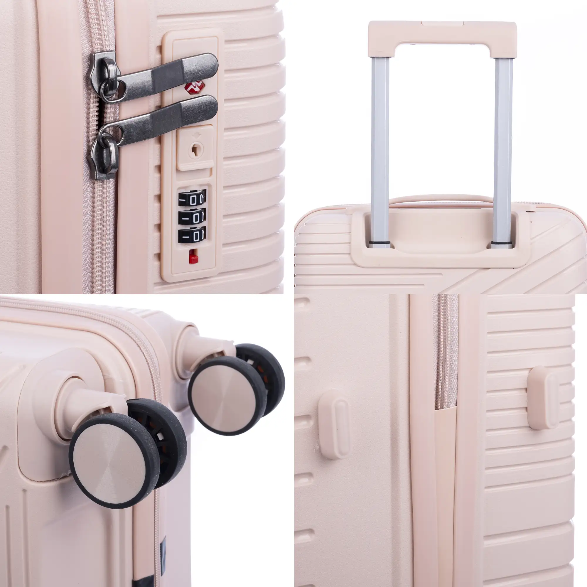 Maleta gran volumen trolley de PP resistente a la rotura. Cerradura TSA numérica, 4 ruedas dobles y giratorias 360°. 74x48x30 cm.