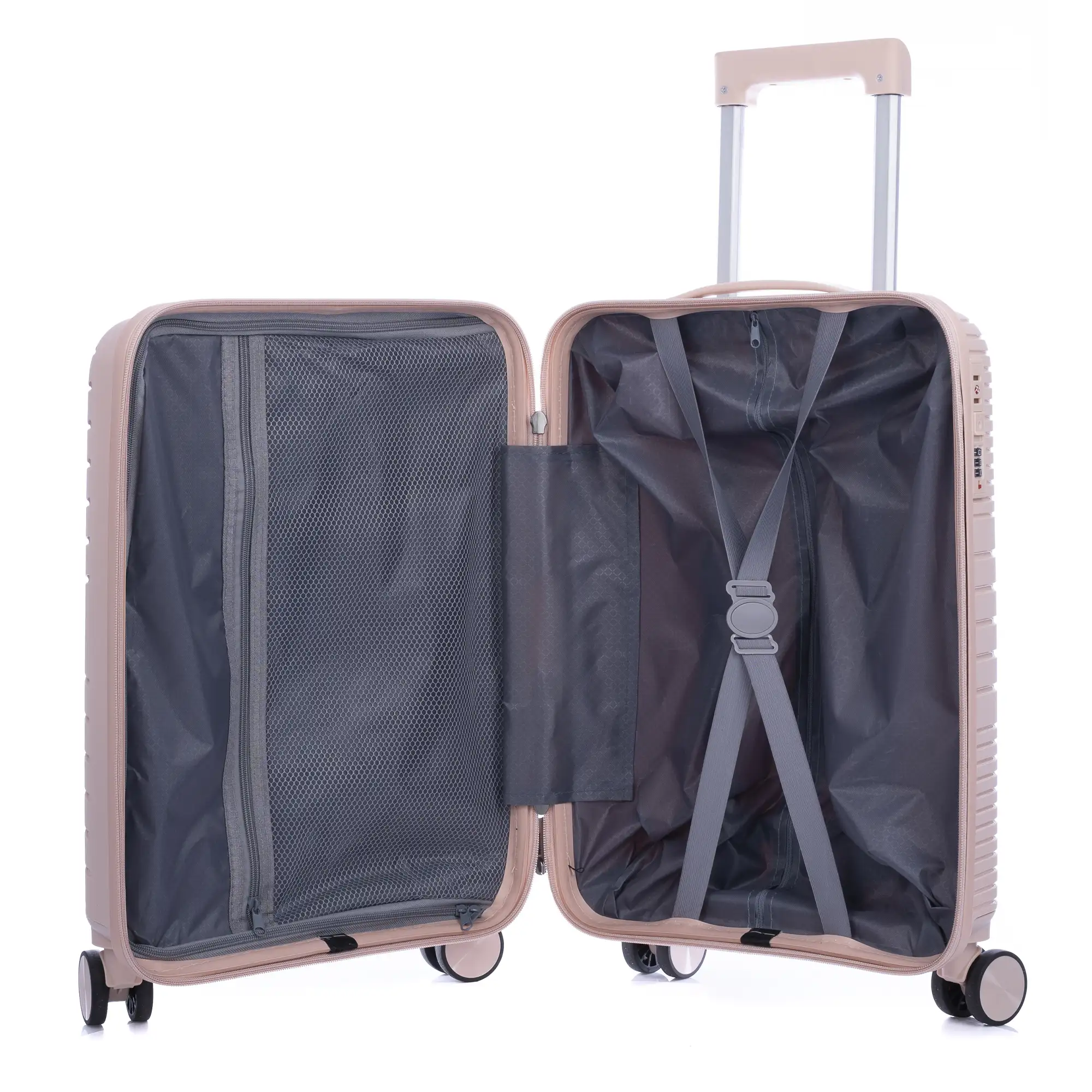 Juego de 3 maletas trolley de PP resistente a la rotura. Cerradura TSA numérica, 4 ruedas dobles y giratorias 360°.