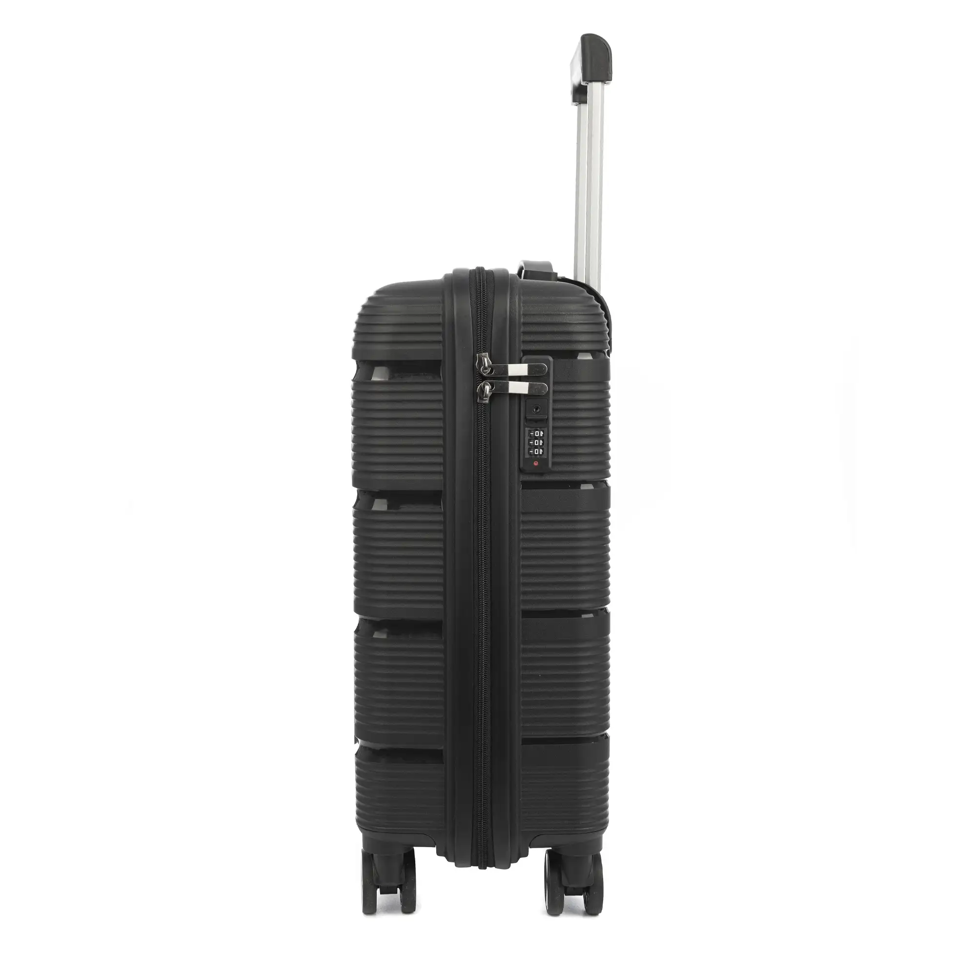 Juego de 3 maletas trolley de PP resistente a la rotura. Cerradura TSA numérica, 4 ruedas dobles y giratorias 360°.