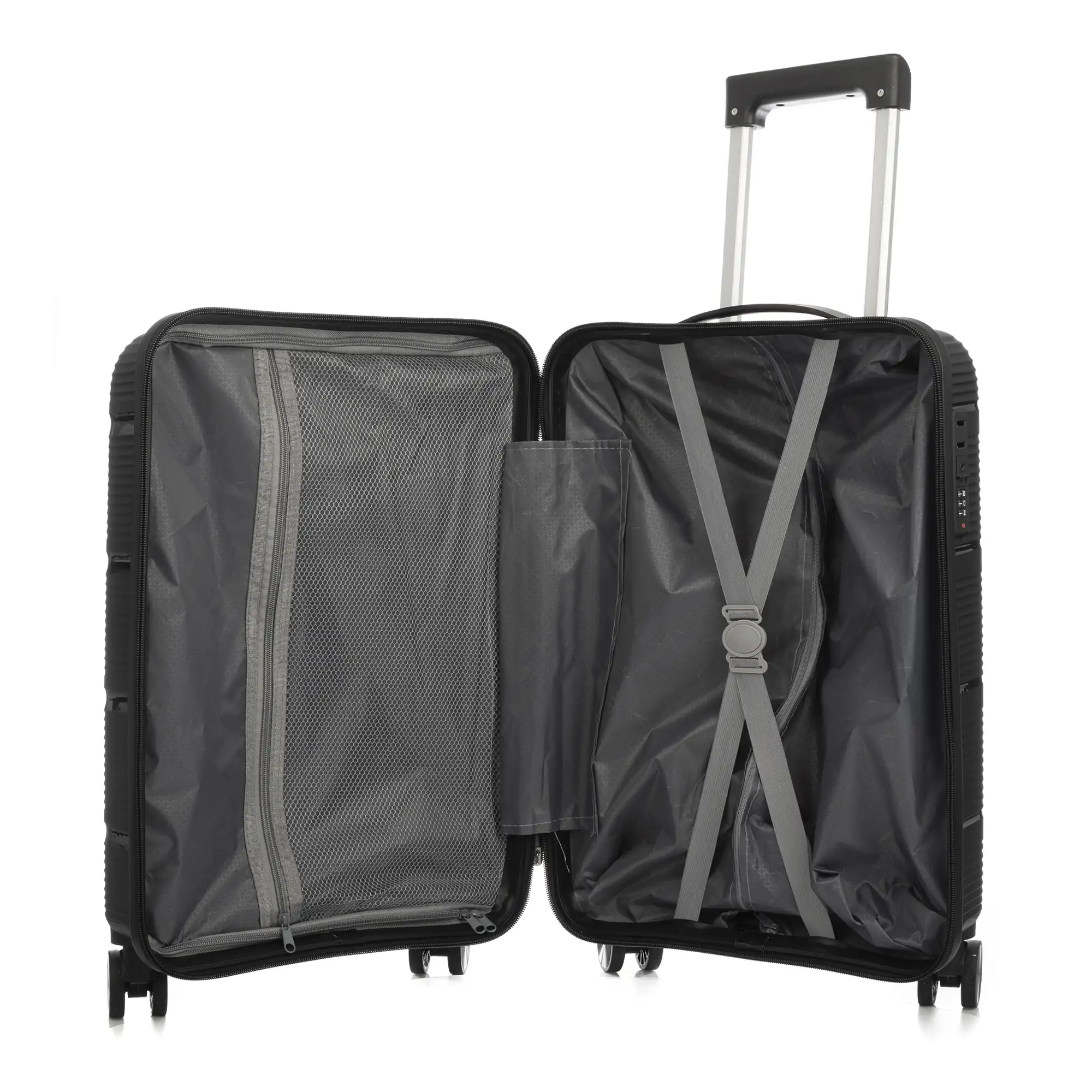 Juego de 3 maletas trolley de PP resistente a la rotura. Cerradura TSA numérica, 4 ruedas dobles y giratorias 360°.