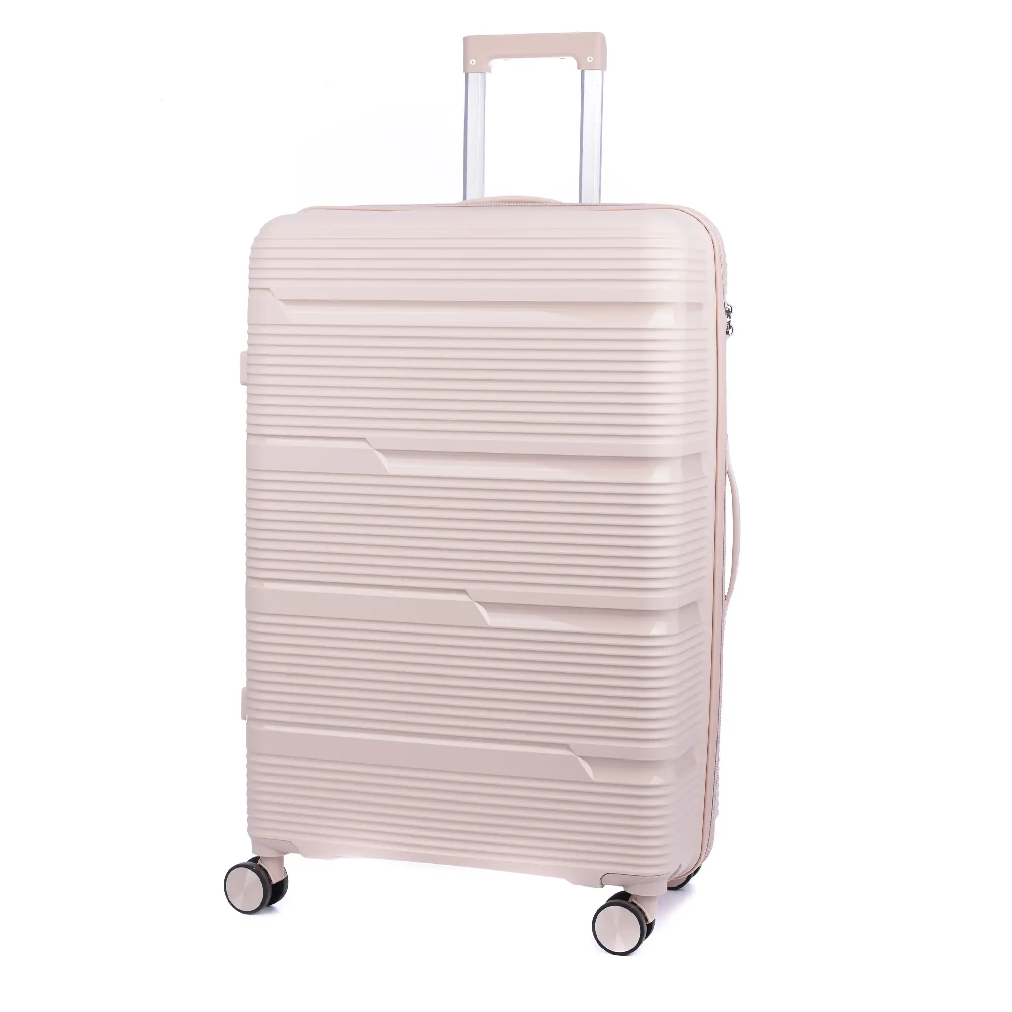 Maleta gran volumen trolley de PP resistente a la rotura. Cerradura TSA numérica, 4 ruedas dobles y giratorias 360°. 76x49x32 cm.