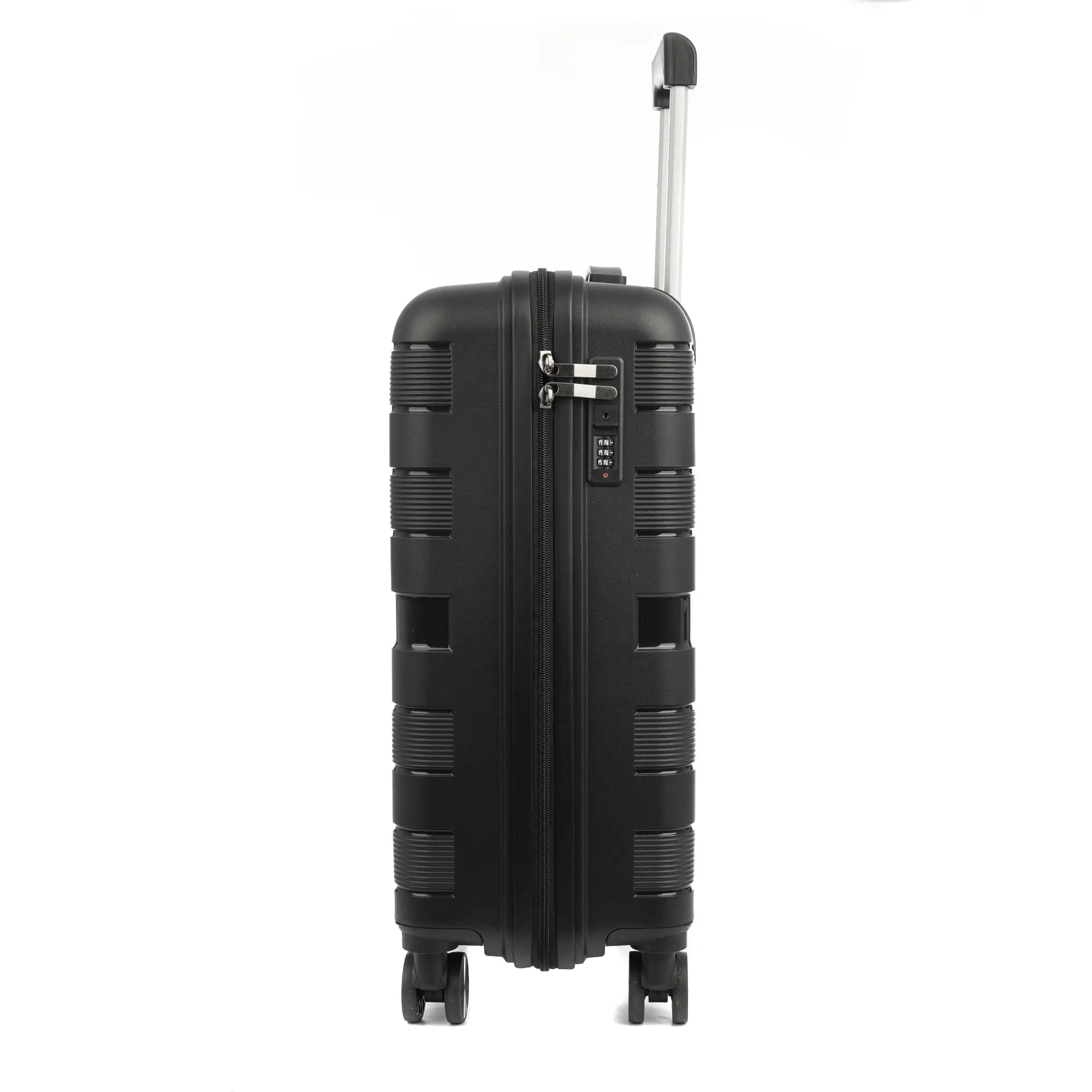 Maleta de cabina trolley de PP resistente a la rotura. Cerradura TSA numérica, 4 ruedas dobles y giratorias 360°. 60x38x23 cm.