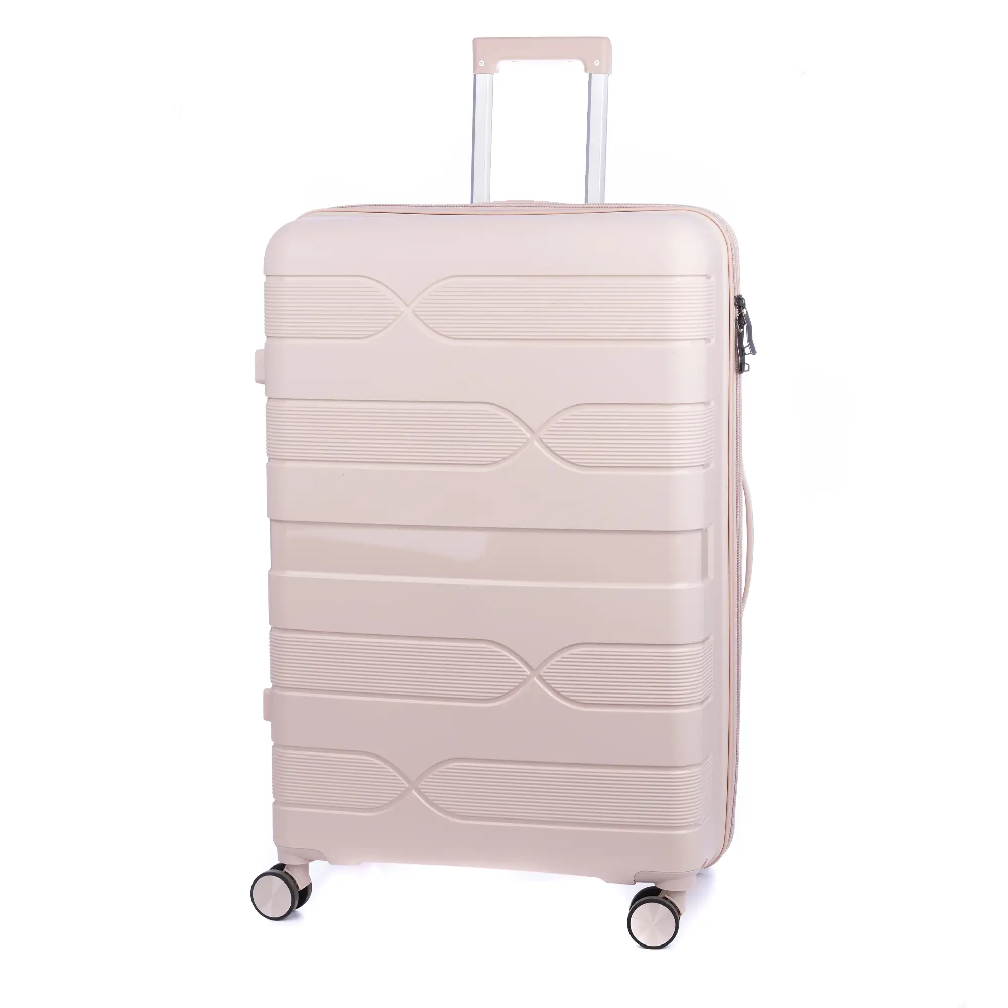 Maleta gran volumen trolley de PP resistente a la rotura. Cerradura TSA numérica, 4 ruedas dobles y giratorias 360°. 80x52x32 cm.