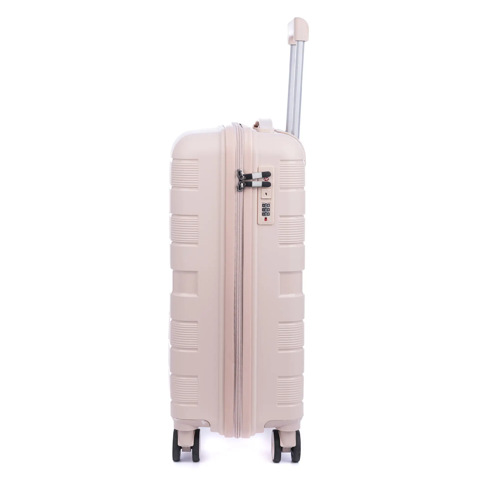 Maleta gran volumen trolley de PP resistente a la rotura. Cerradura TSA numérica, 4 ruedas dobles y giratorias 360°. 80x52x32 cm.