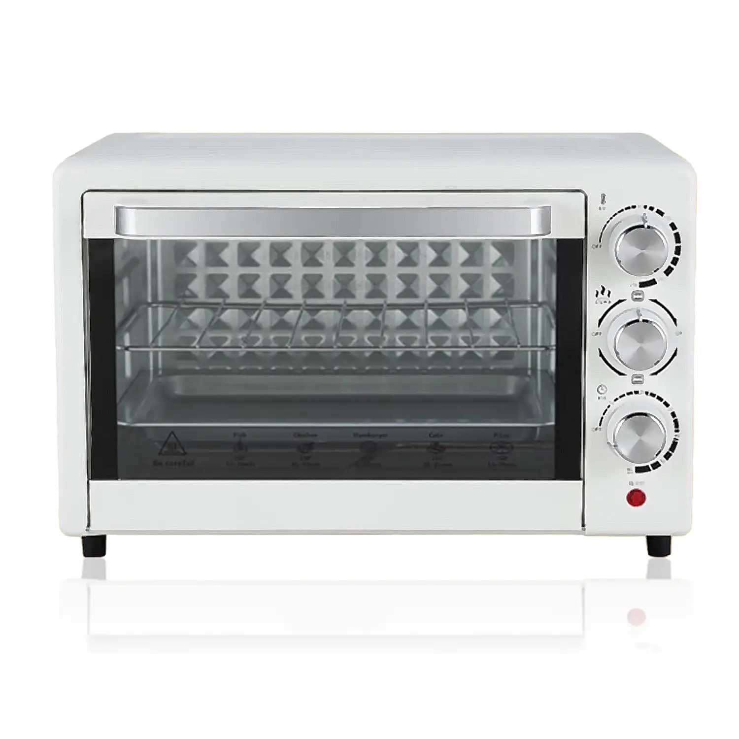 Horno eléctrico de sobremesa con 22 litros de capacidad. Panel de control mecánico y 1000W de potencia.