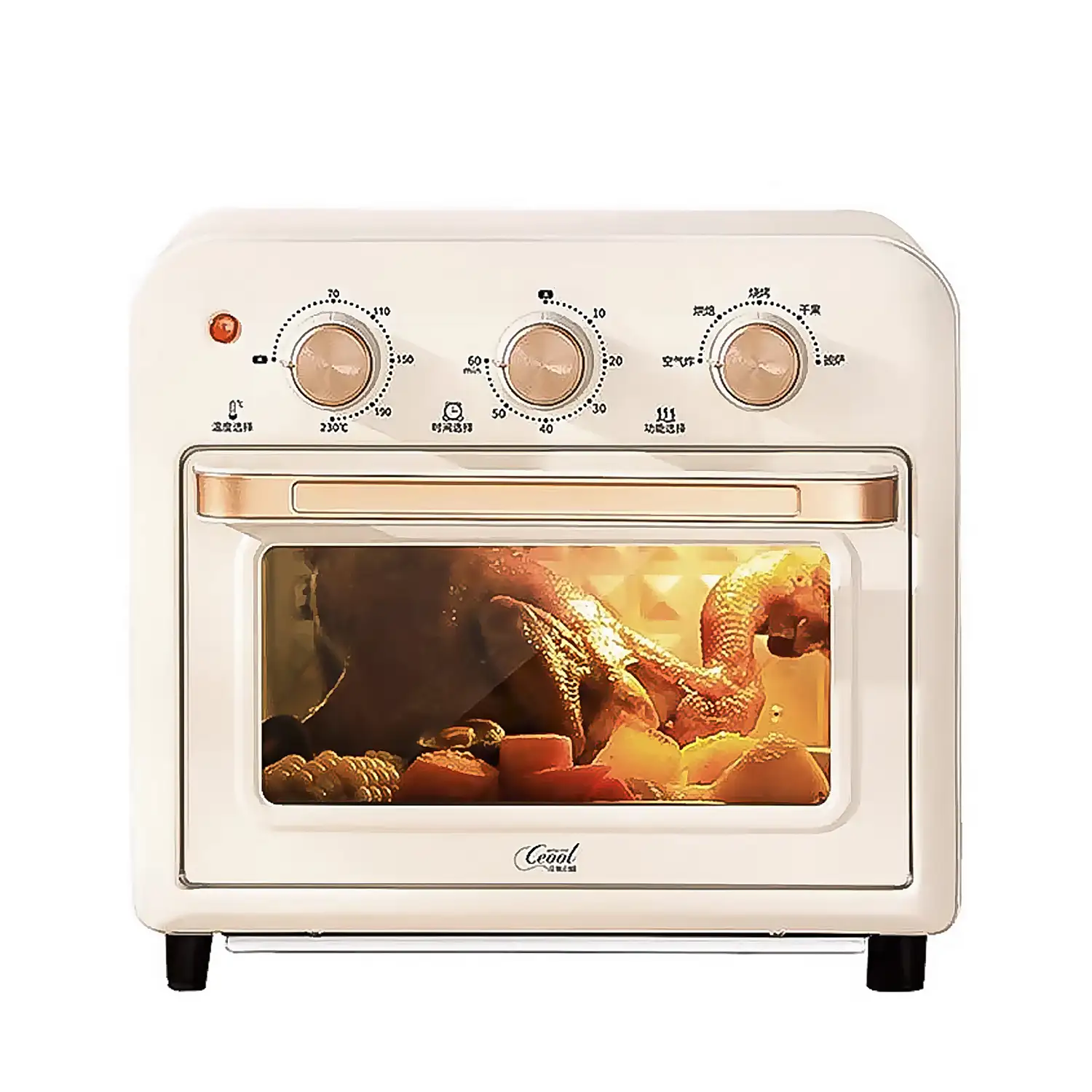 Horno freidora de aire con 15 litros de capacidad. Panel de control mecánico y 1300W de potencia.