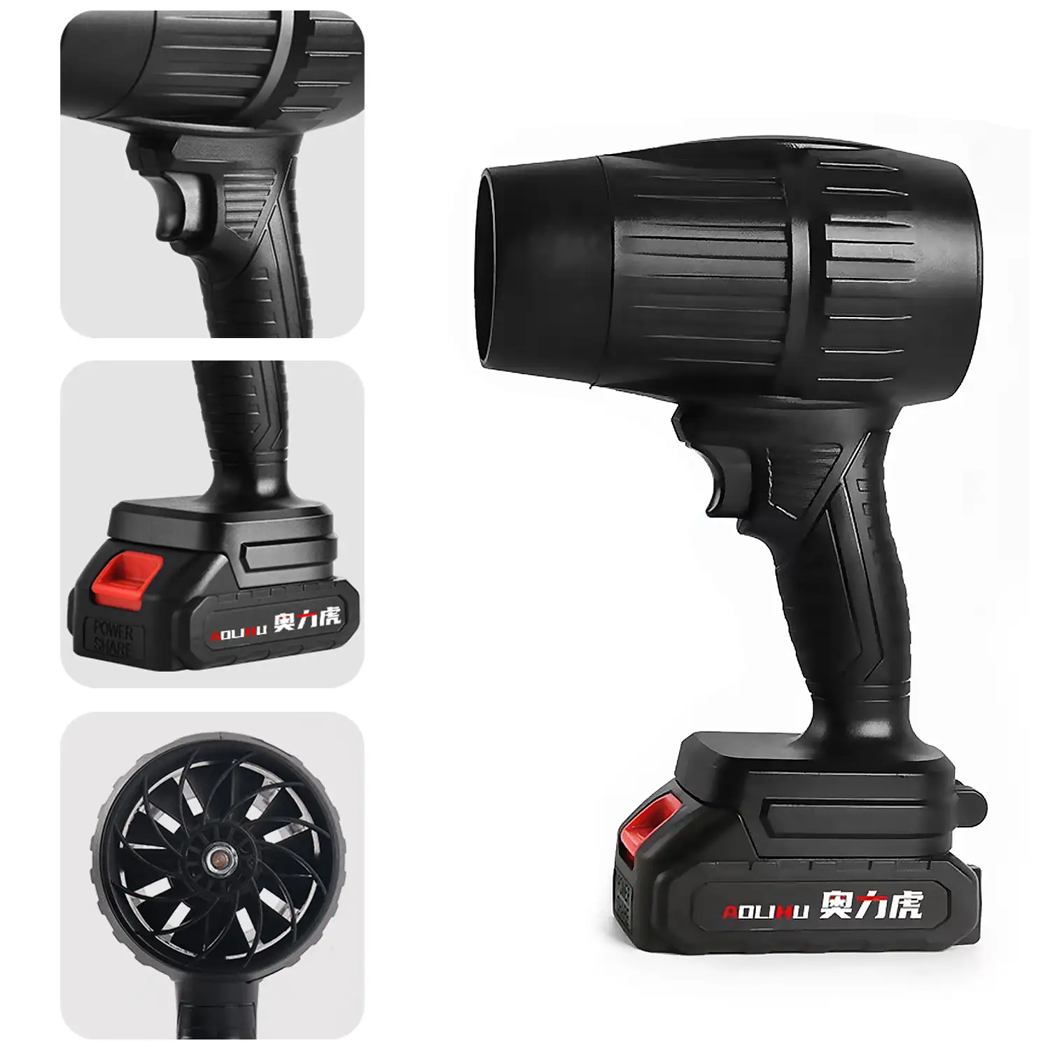Soplador de aire profesional inalámbrico con 1050W de potencia y 1200G de presión de viento. Mango ergonómico.