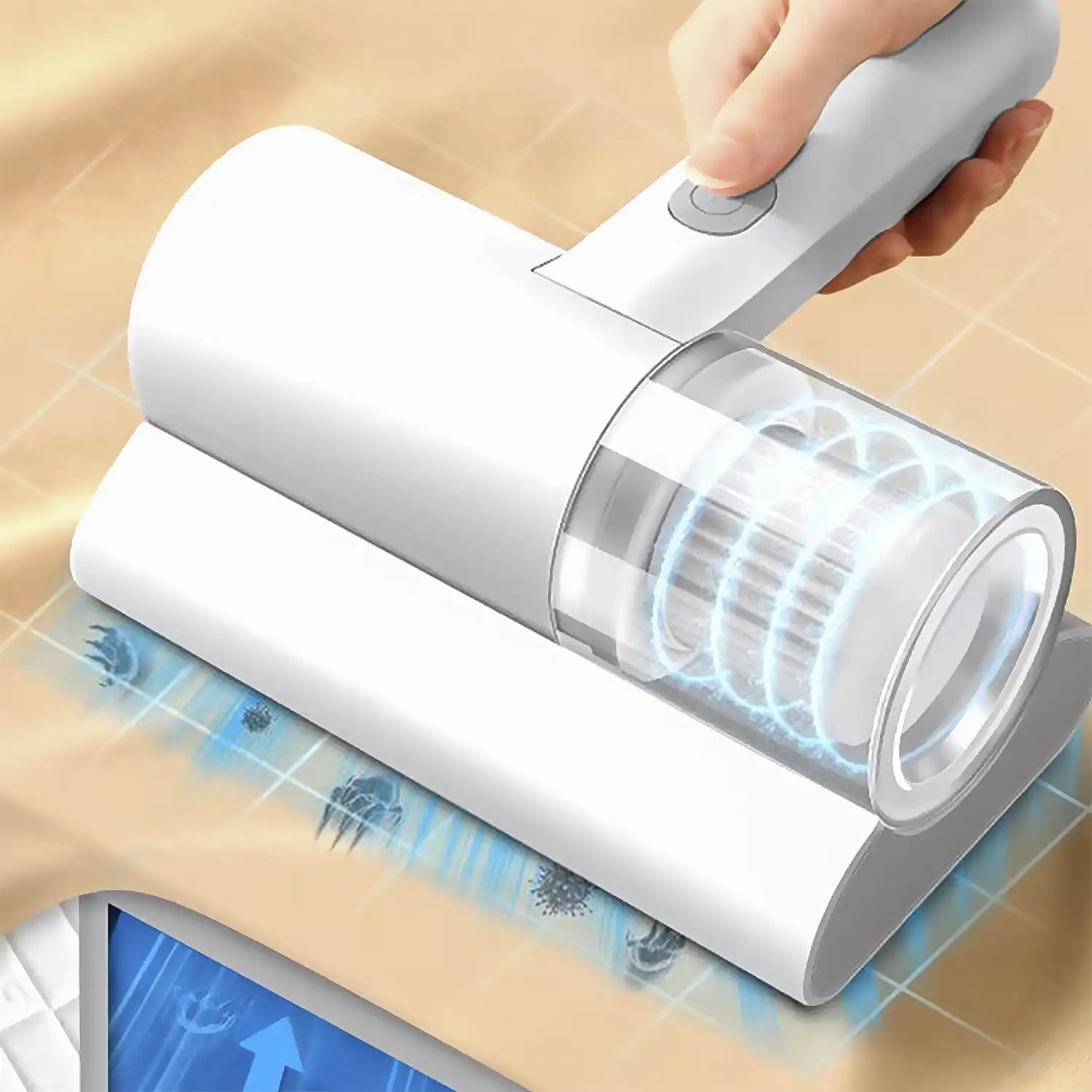 Aspirador de cama de mano, con luz UV e inalámbrico, elimine el polvo, los ácaros, el pelo de mascota, etc.