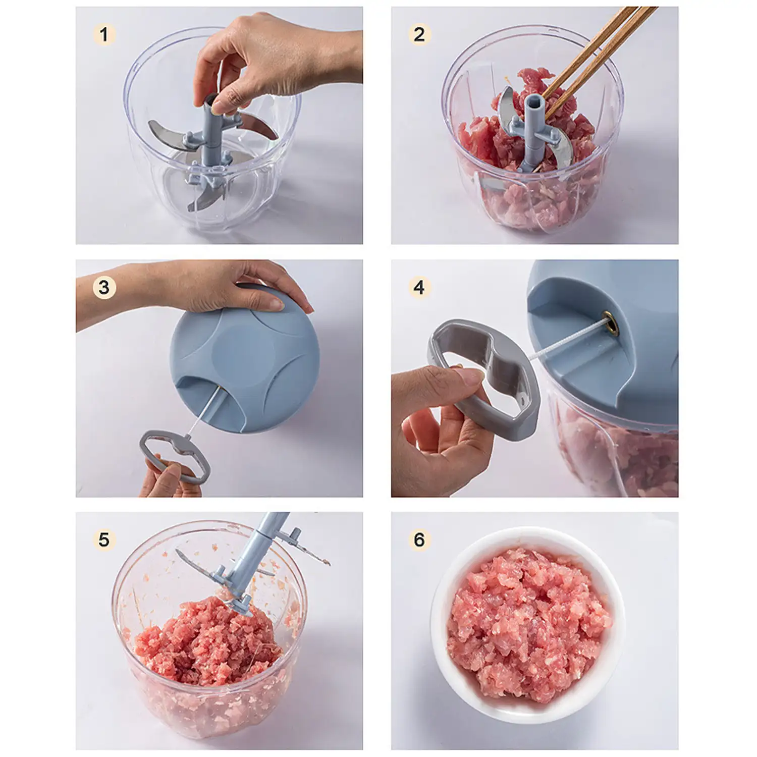 Picadora multiusos con cuchillas de acero inoxidable, corte multidireccional y 900ml de capacidad.