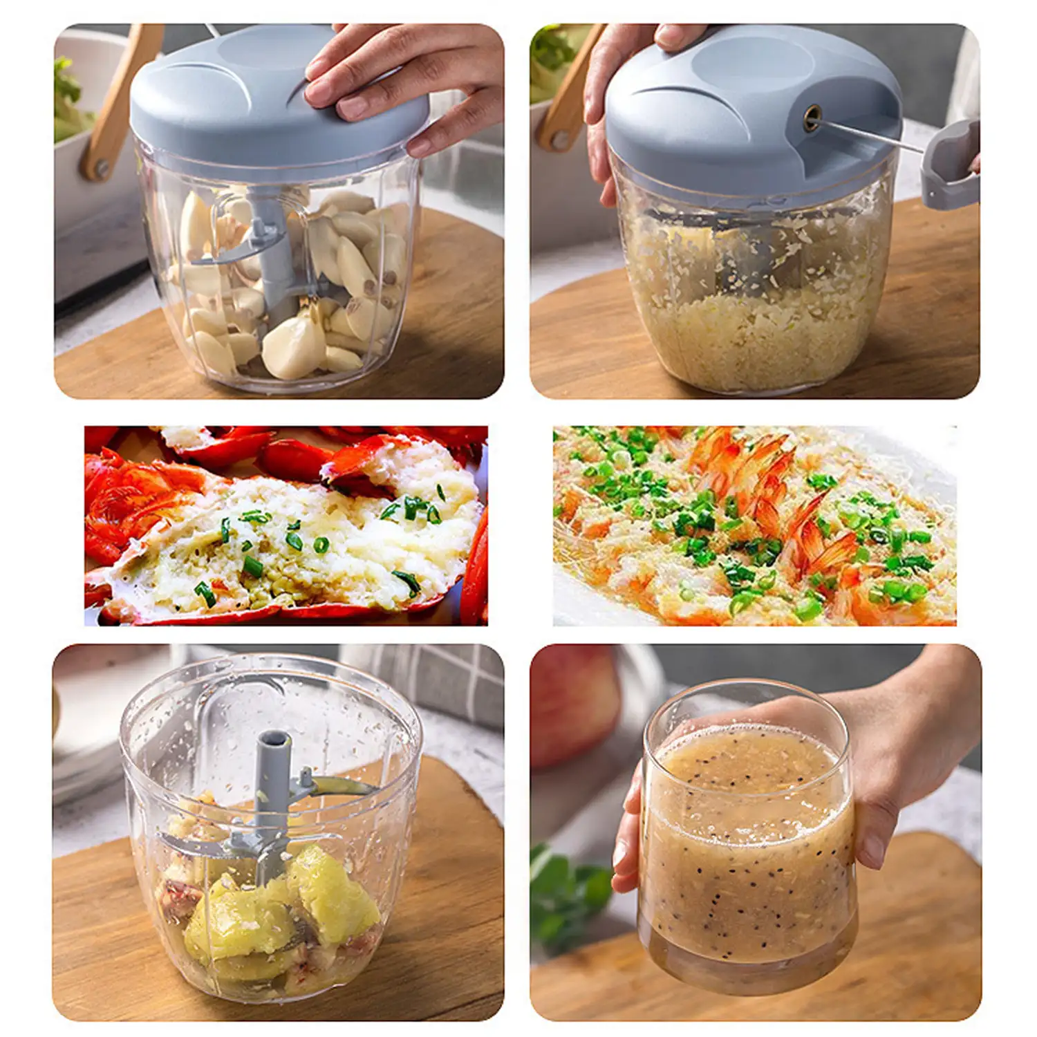 Picadora multiusos con cuchillas de acero inoxidable, corte multidireccional y 900ml de capacidad.