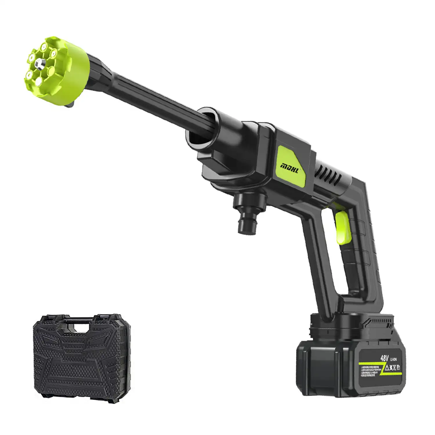 Pistola de lavado a presión 7 en 1 con batería incorporada de 12000 mAh, 300W de potencia y 30 bares de presión.